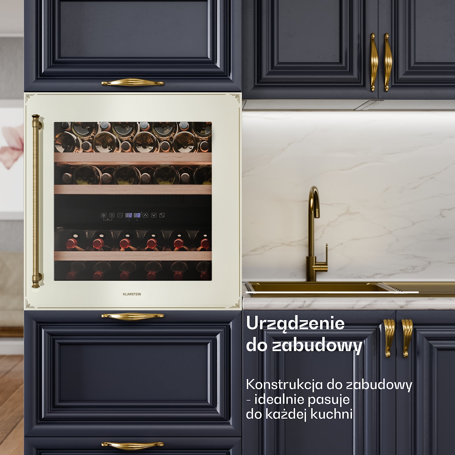 Chłodziarka do wina Vinsider Victoria 36, 36 butelek, dotykowa, ochrona UV, LED, cicha, 3 półki 36 butelek | Vintage Krem