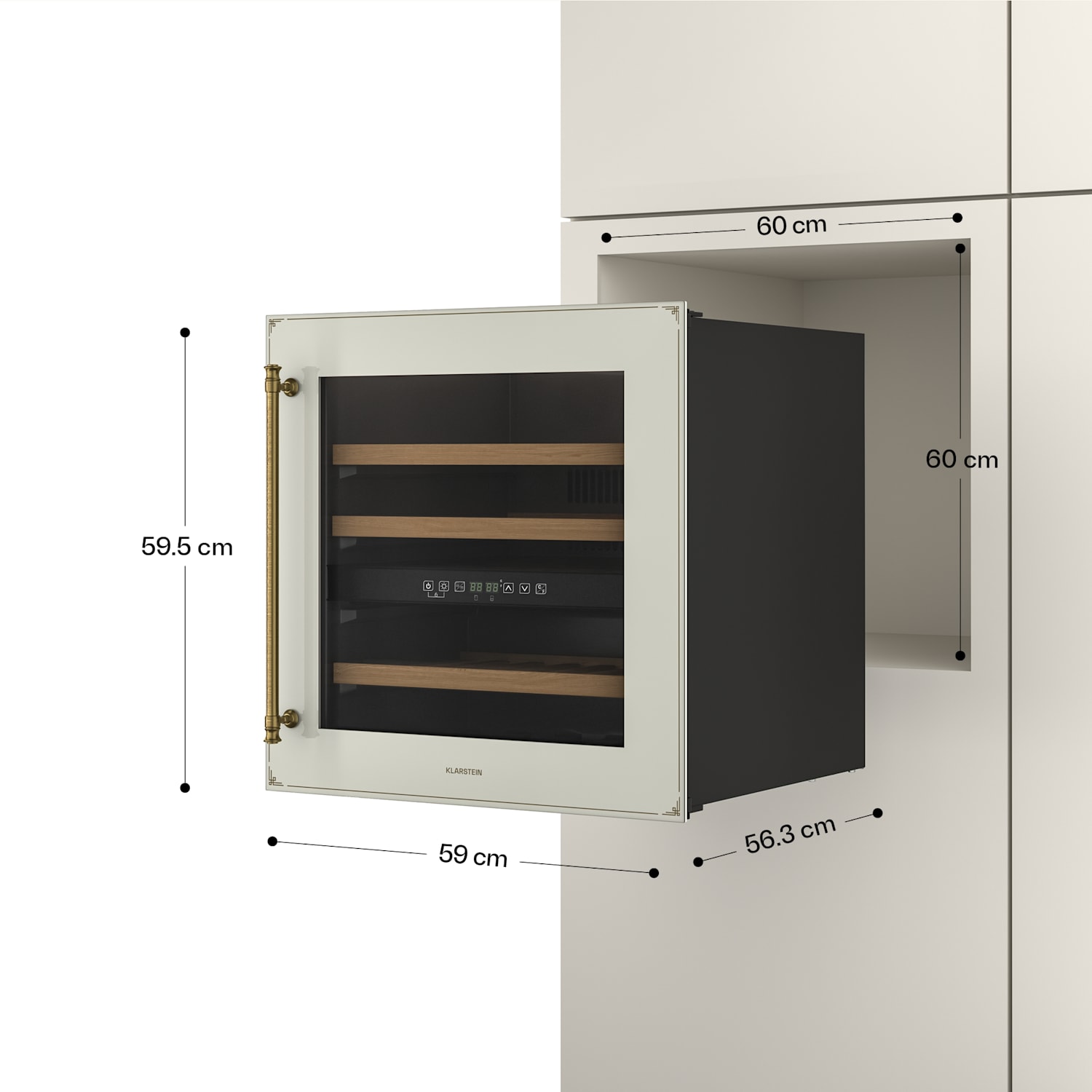 Chłodziarka do wina Vinsider Victoria 36, 36 butelek, dotykowa, ochrona UV, LED, cicha, 3 półki 36 butelek | Vintage Krem
