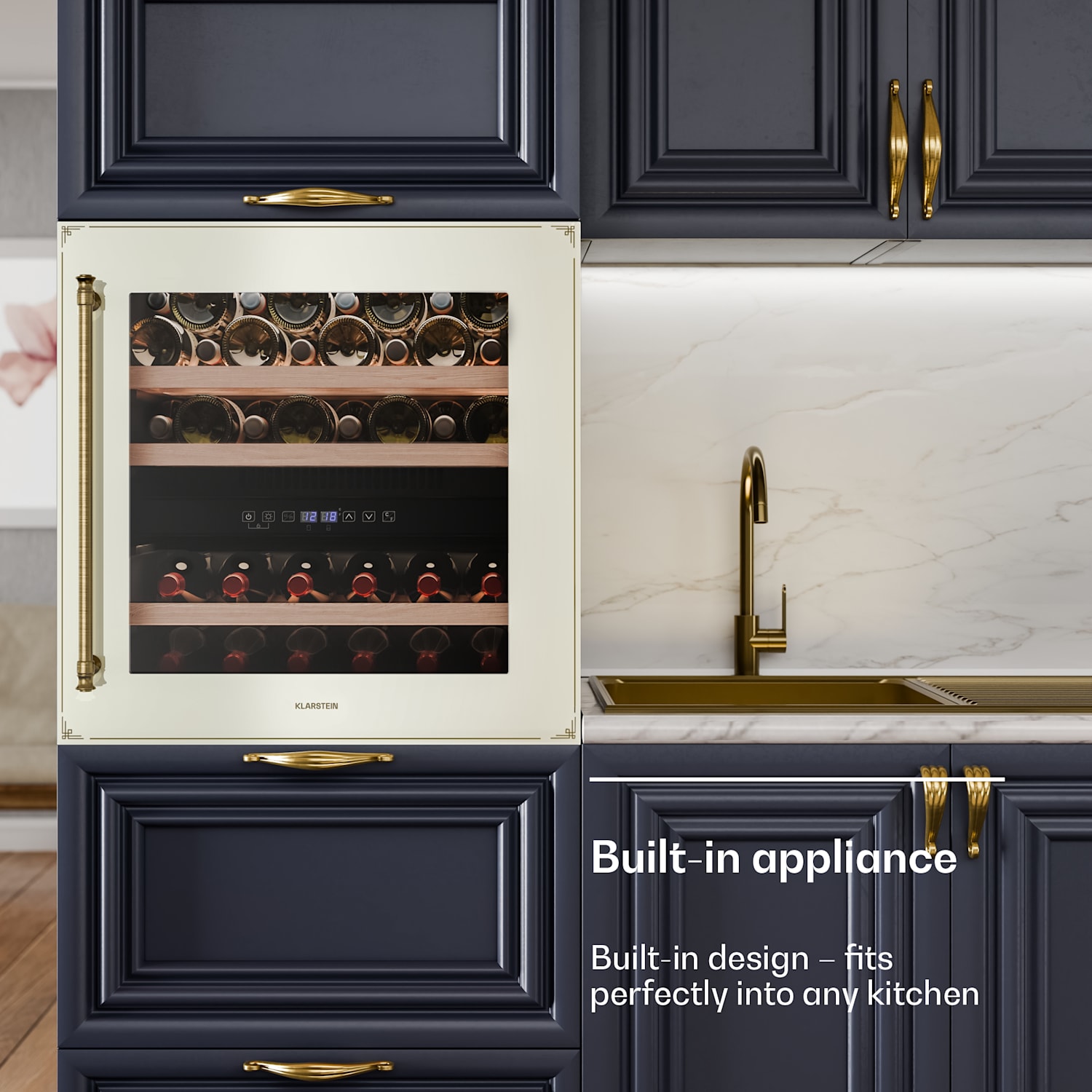 Vinsider Victoria 36 viinikaappi | 36 pulloa | kosketus | UV-suoja | LED | hiljainen | 3 hyllyä 36 pulloa | Vintage Kerma