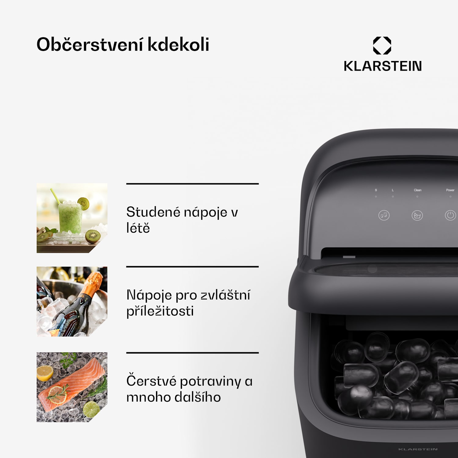 SparkIce výrobník ledu, 2 režimy, 1,5 l studené vody, automatické čištění, 15 kg/24 h 