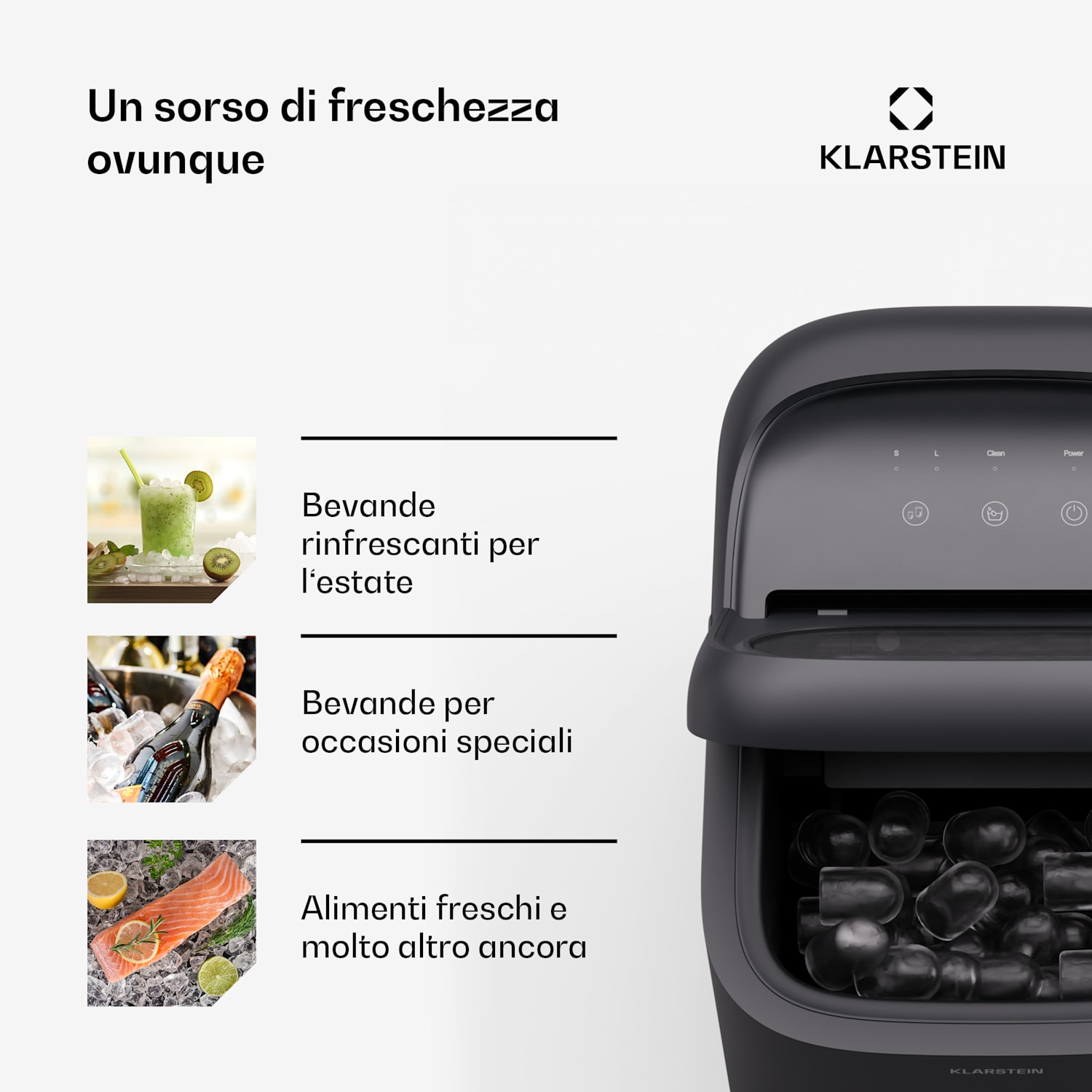 Macchina del ghiaccio SparkIce | 2 modalità | 1,5 litri di acqua fredda | pulizia automatica | 15 kg/24 ore Nero