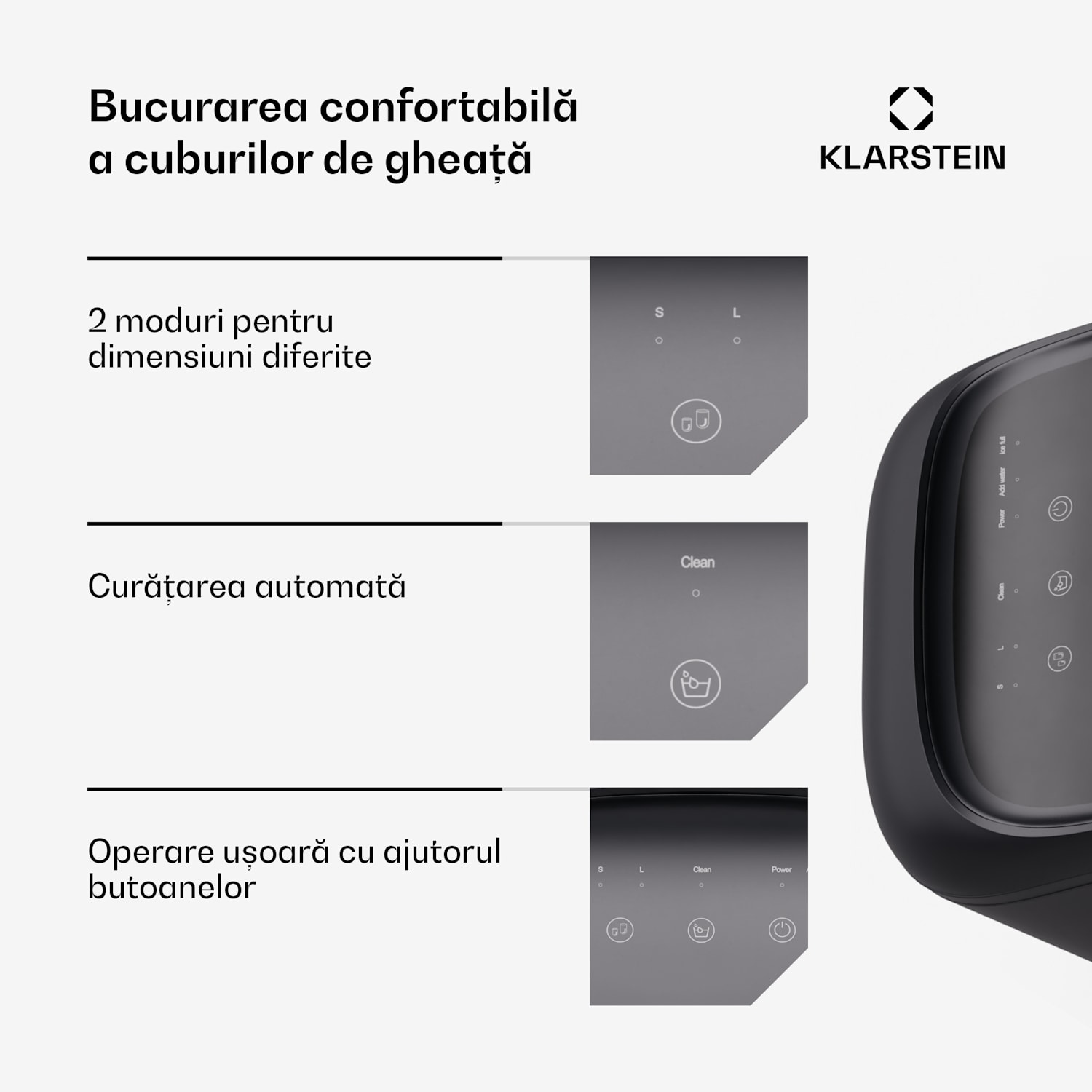 SparkIce aparat de făcut gheață, 2 moduri, 1,5 l apă rece, curățare automată, 15 kg/24 h 