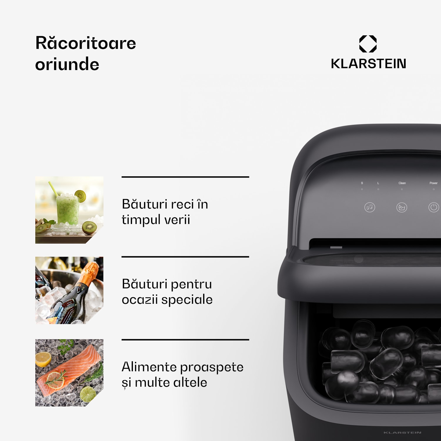 SparkIce aparat de făcut gheață, 2 moduri, 1,5 l apă rece, curățare automată, 15 kg/24 h 