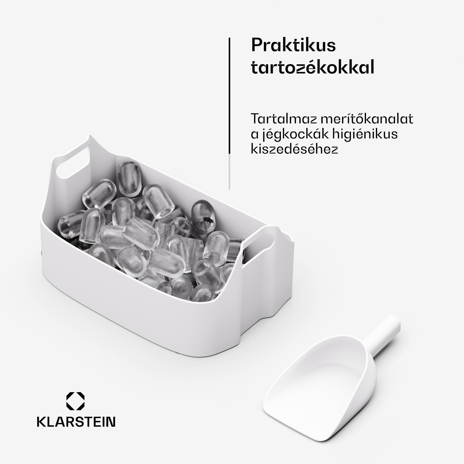 SparkIce jégkocka készítő, 2 üzemmód, 1,5 l hideg víz, automatikus tisztítás, 15 kg/24 óra Fehér