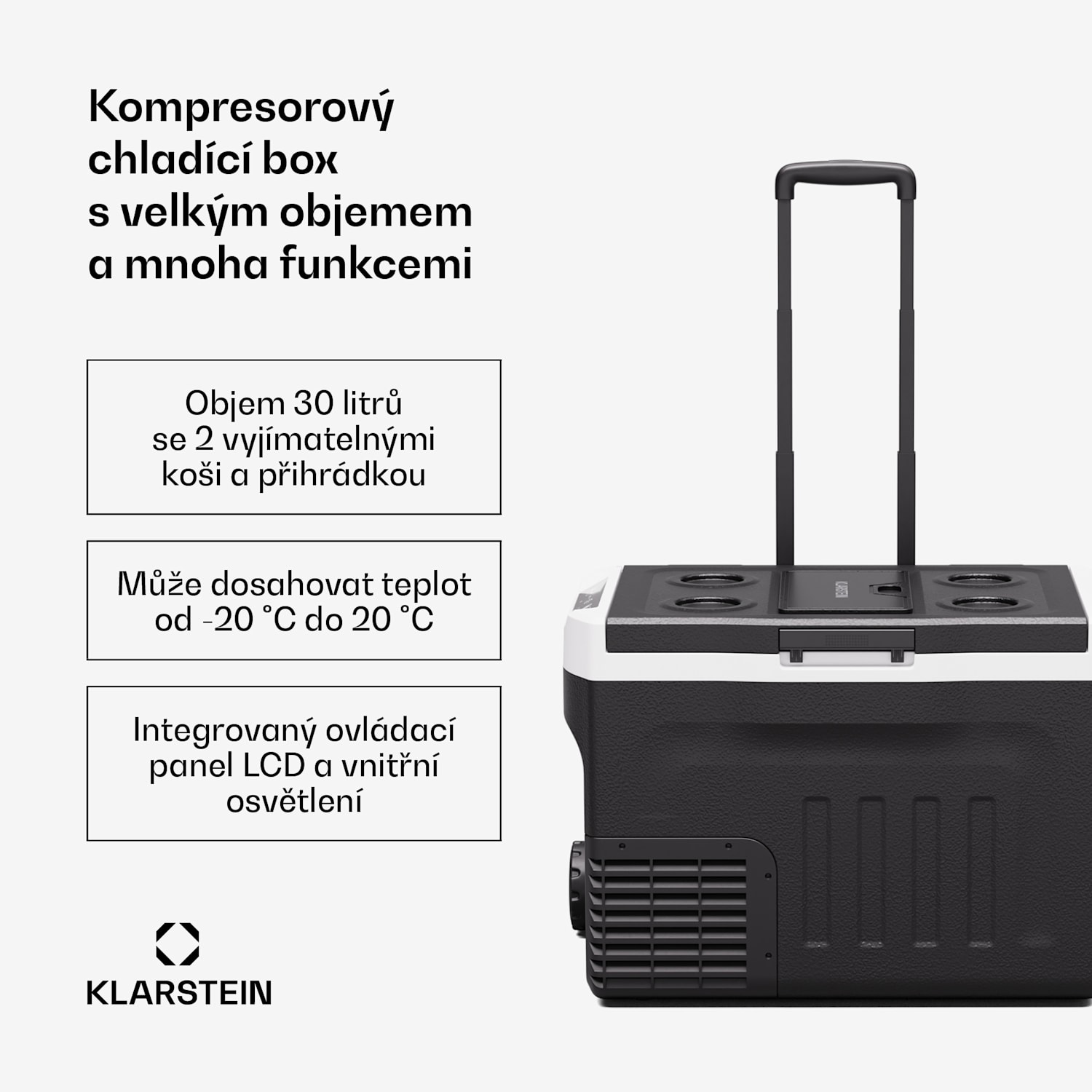 PolarForce 30L kompresorový chladící box| LCD panel, osvětlení, off-road, ochrana baterie, 12V/230V 30 litrů | Černá