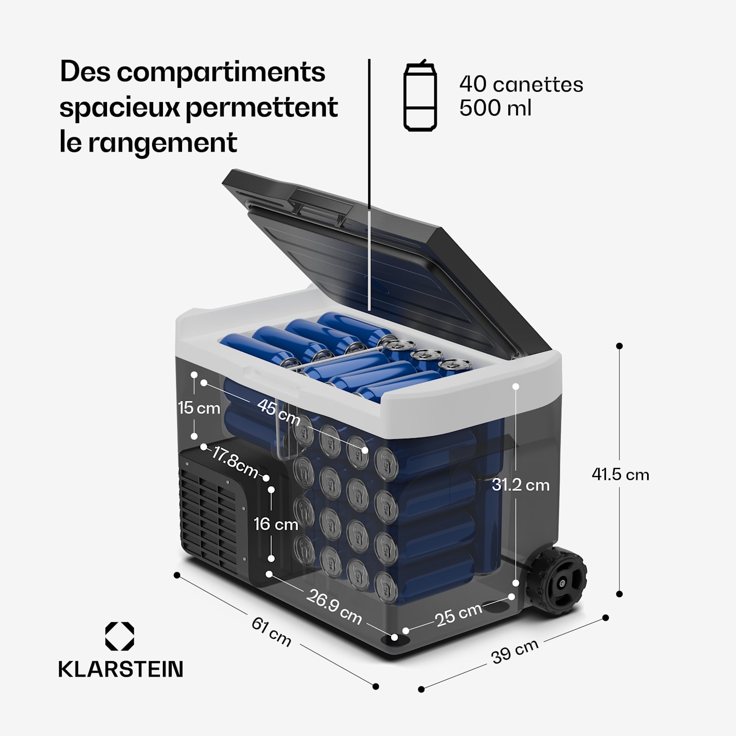 PolarForce 30 L Glacière à compresseur | panneau LCD | éclairage | tout-terrain | protection de la batterie | 12V/230V 30 L | Noir
