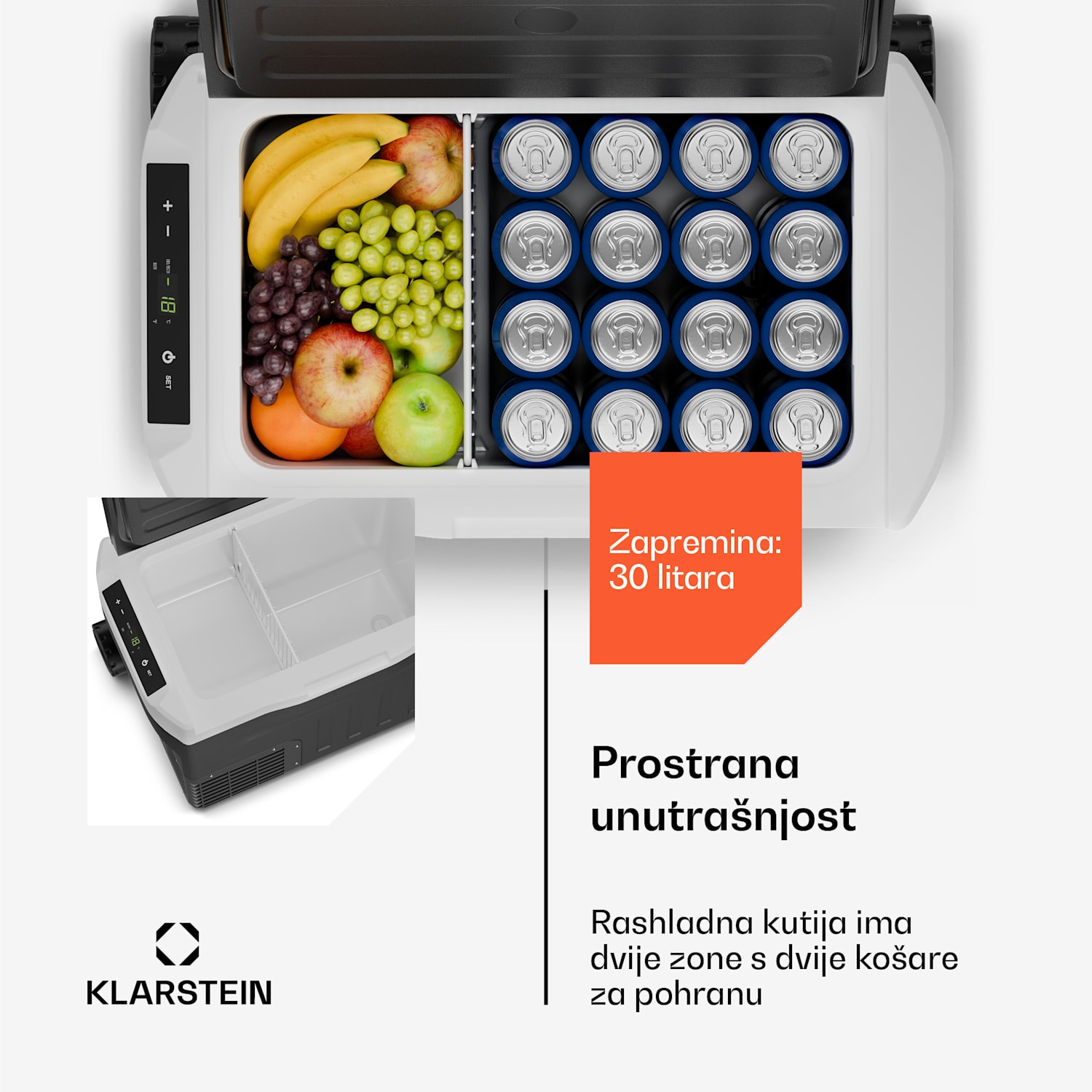 PolarForce 30L kompresorska rashladna kutija, LCD panel, osvjetljenje, off-road, zaštita baterije, 12V/230V 30 litara | Crna