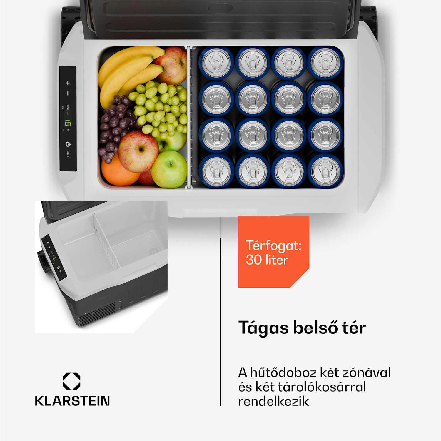 PolarForce 30L kompresszoros hűtődoboz, LCD panel, világítás, off-road, akkumulátorvédelem, 12V/230V 