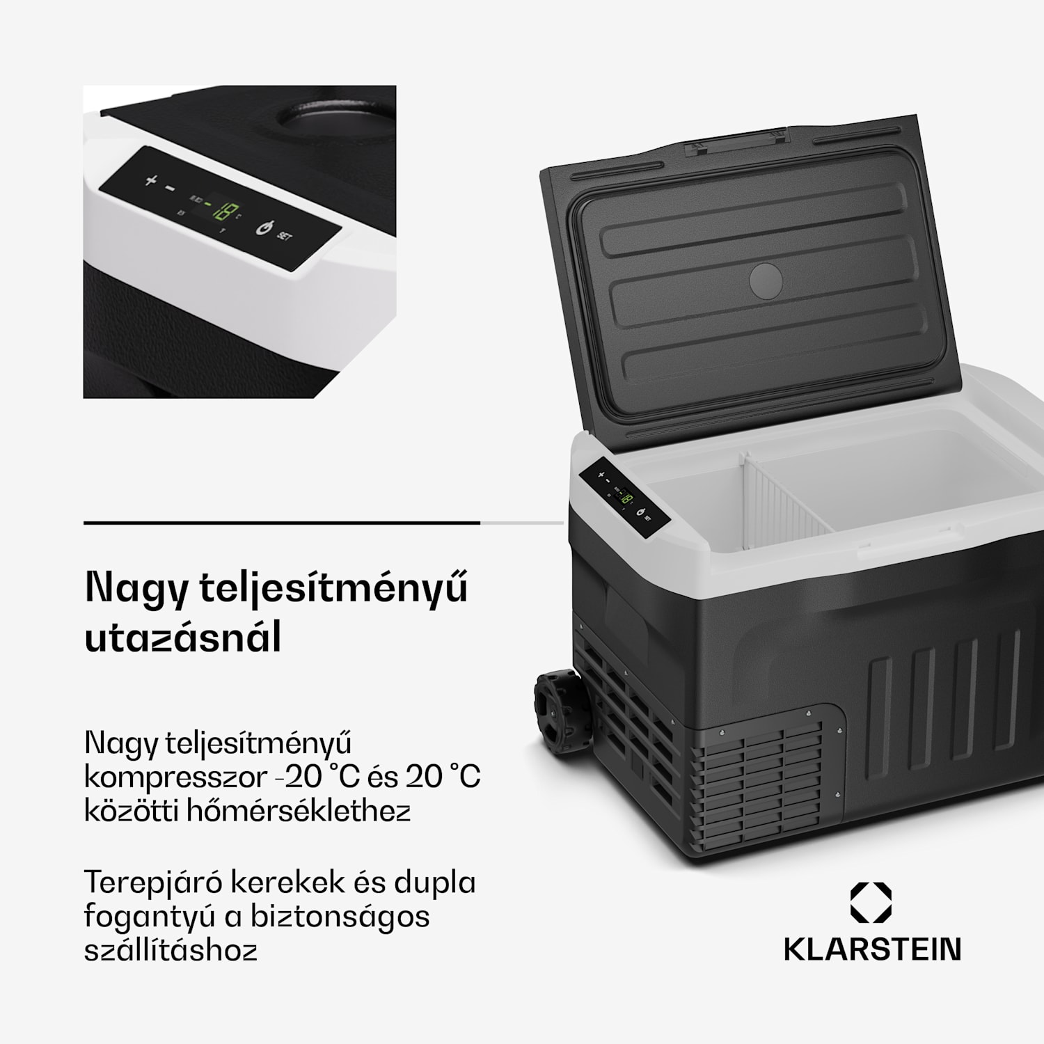 PolarForce 30L kompresszoros hűtődoboz, LCD panel, világítás, off-road, akkumulátorvédelem, 12V/230V 