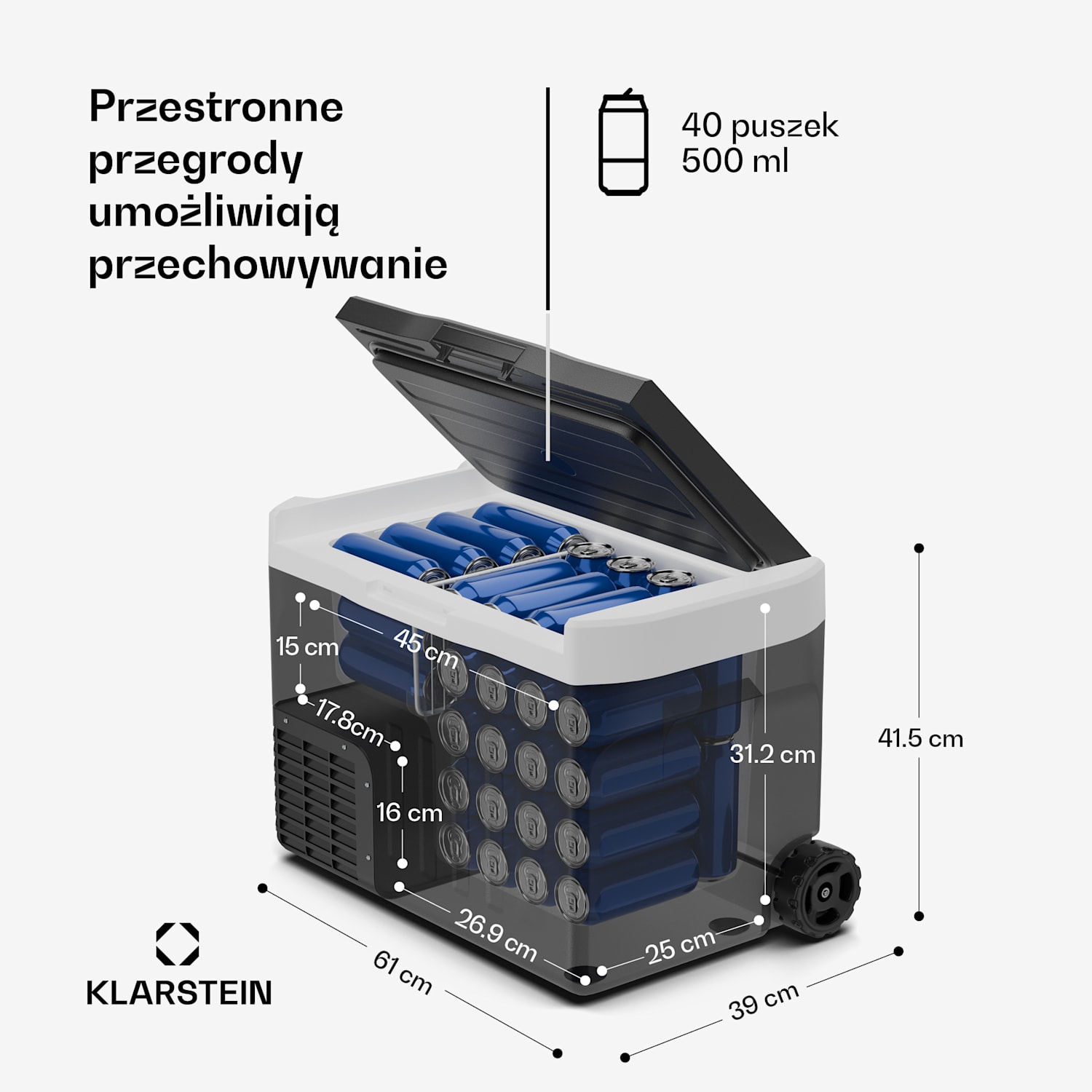 PolarForce 30L kompresorowa lodówka turystyczna, panel sterowania LCD, oświetlenie, off-road, ochrona akumulatora, 12 V/230 V 30 litrów | Czarny