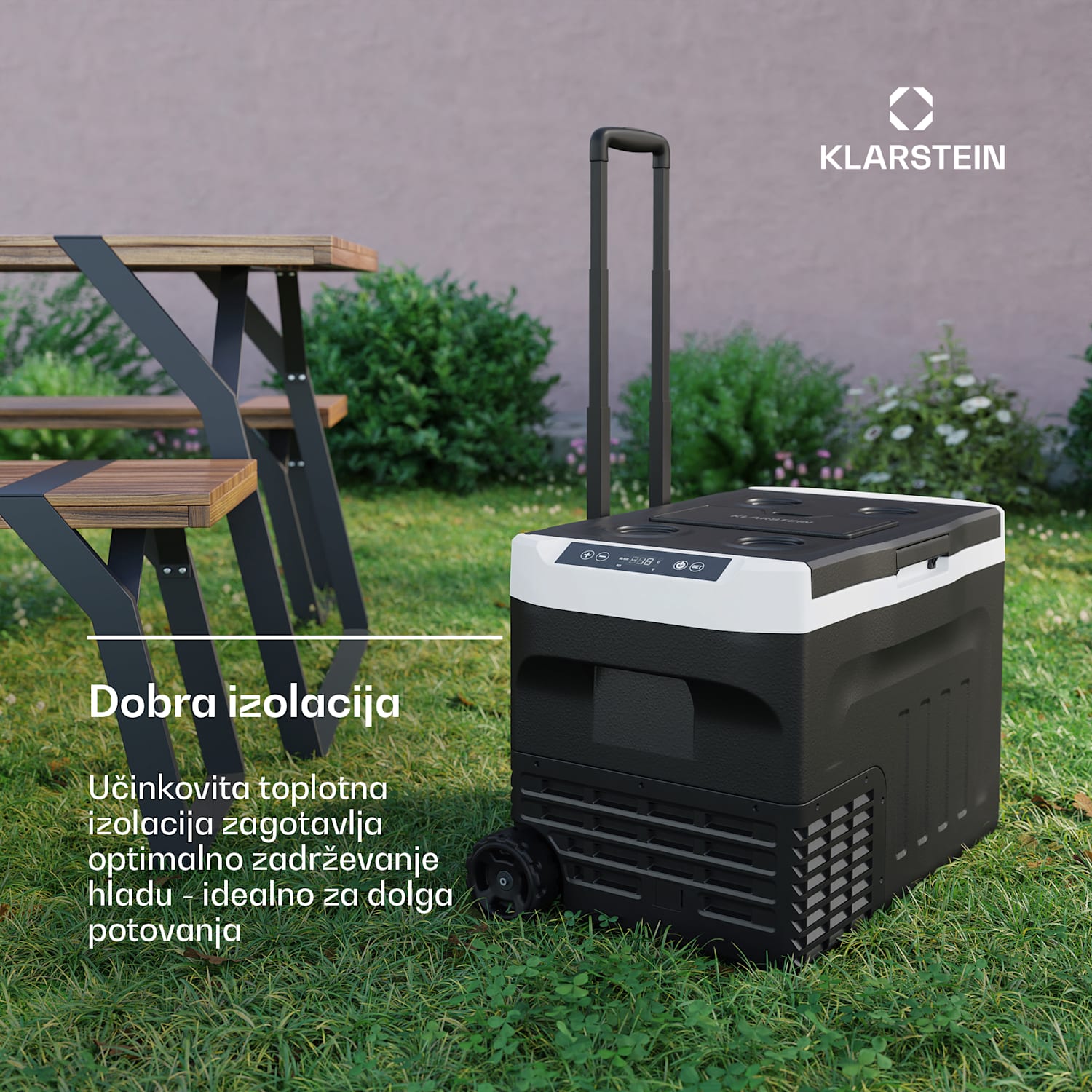 PolarForce 30L kompresorski prenosni hladilnik, LCD-plošča, osvetlitev, off-road, zaščita akumulatorja, 12V/230V 30 litrov | Črna