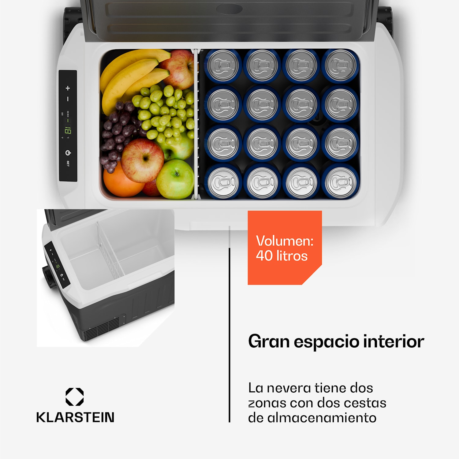 Nevera de compresor PolarForce 40L | Panel LCD | Iluminación | Todoterreno | Protección de batería | 12V/230V 40 L | Negro