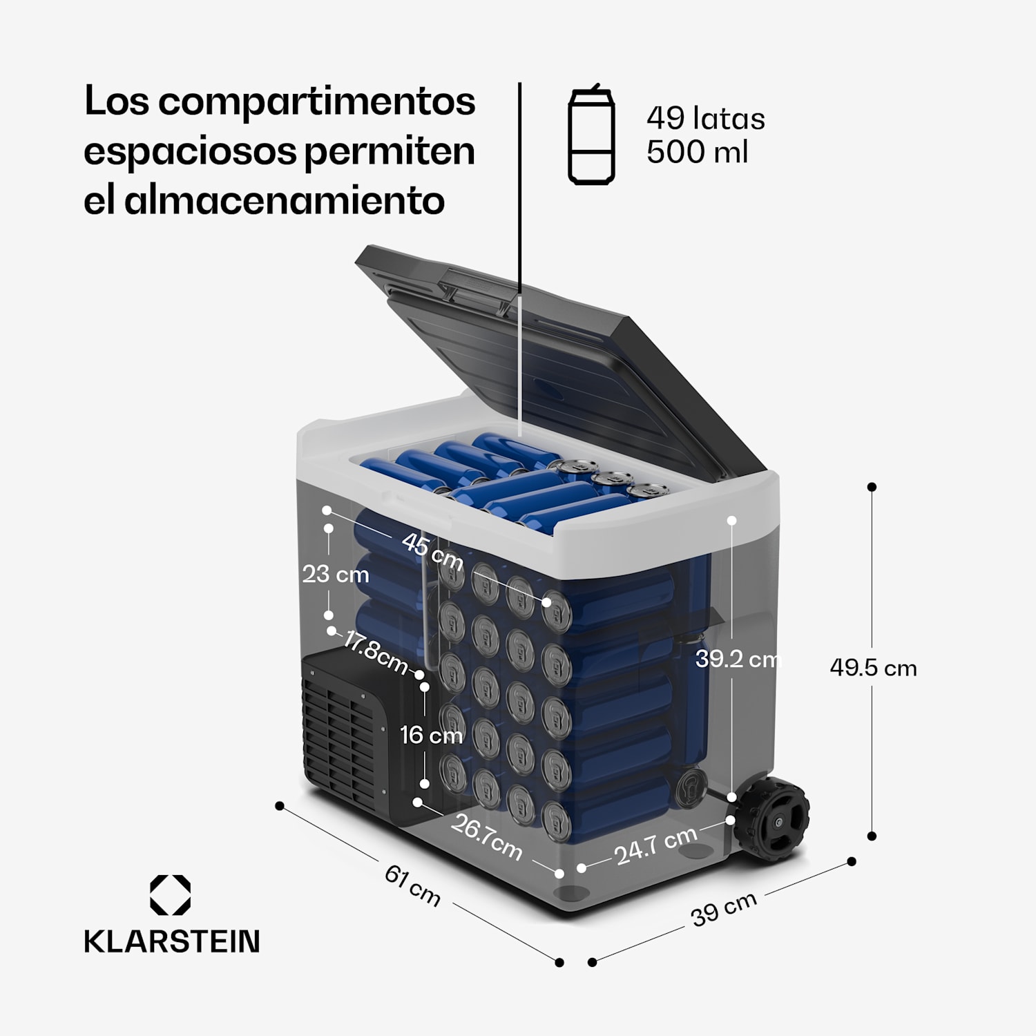 Nevera de compresor PolarForce 40L | Panel LCD | Iluminación | Todoterreno | Protección de batería | 12V/230V 40 L | Negro