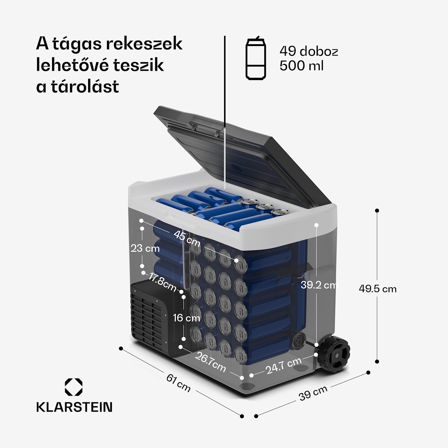 PolarForce 40L kompresszoros hűtődoboz, LCD panel, világítás, off-road, akkumulátorvédelem, 12V/230V 40 Ltr | Fekete