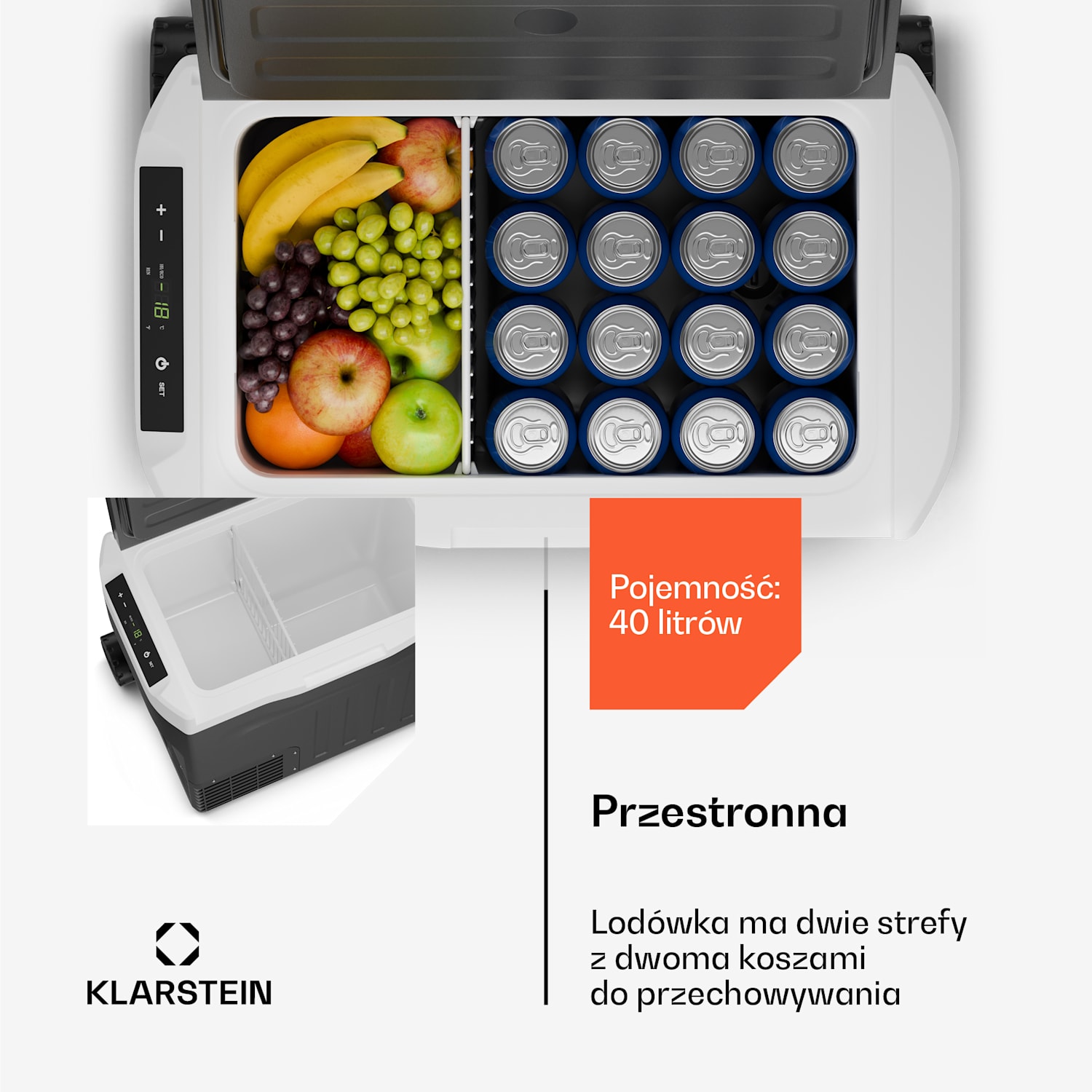 PolarForce 40L kompresorowa lodówka turystyczna, panel sterowania LCD, oświetlenie, off-road, ochrona akumulatora, 12 V/230 V 40 Ltr | Czarny