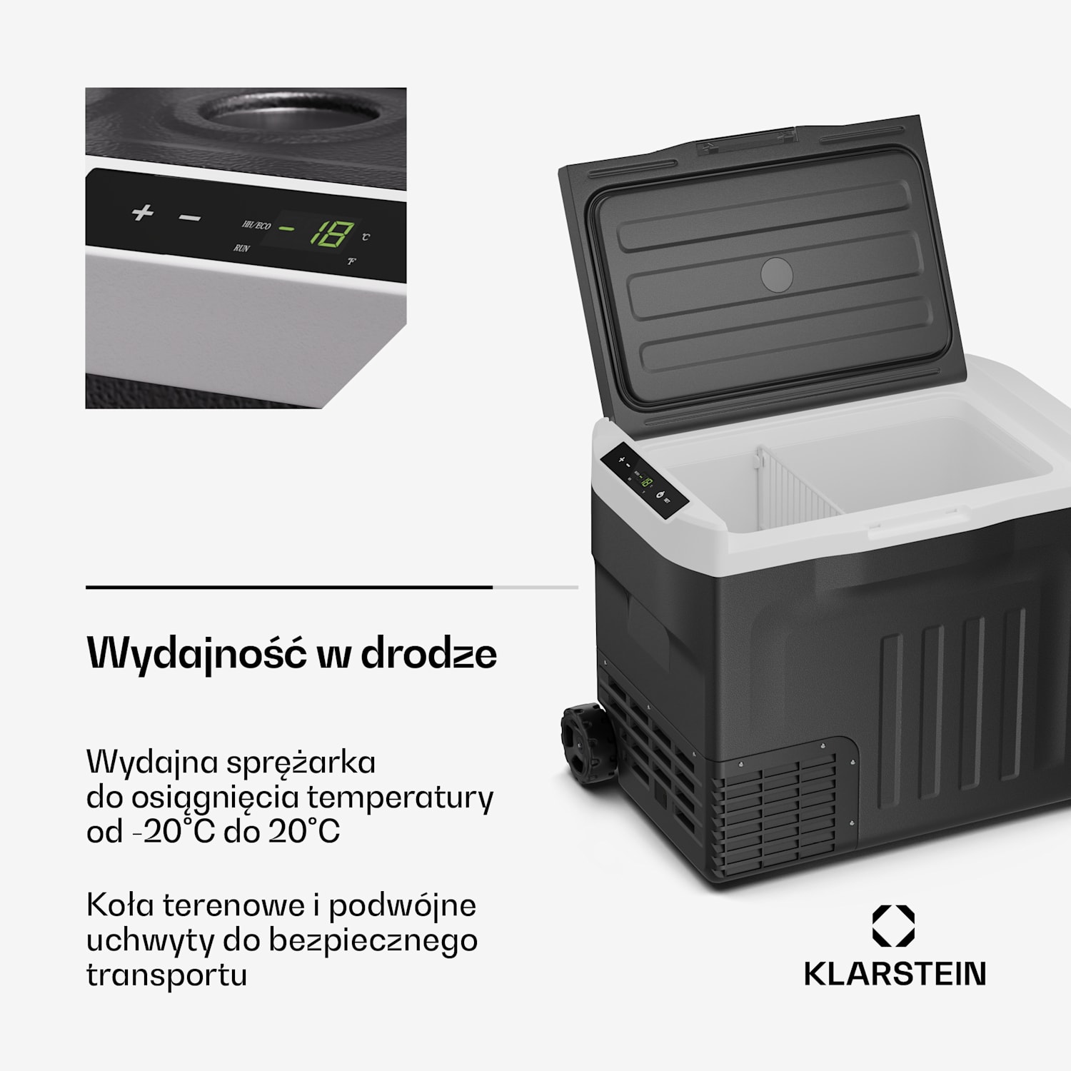 PolarForce 40L kompresorowa lodówka turystyczna, panel sterowania LCD, oświetlenie, off-road, ochrona akumulatora, 12 V/230 V 40 Ltr | Czarny