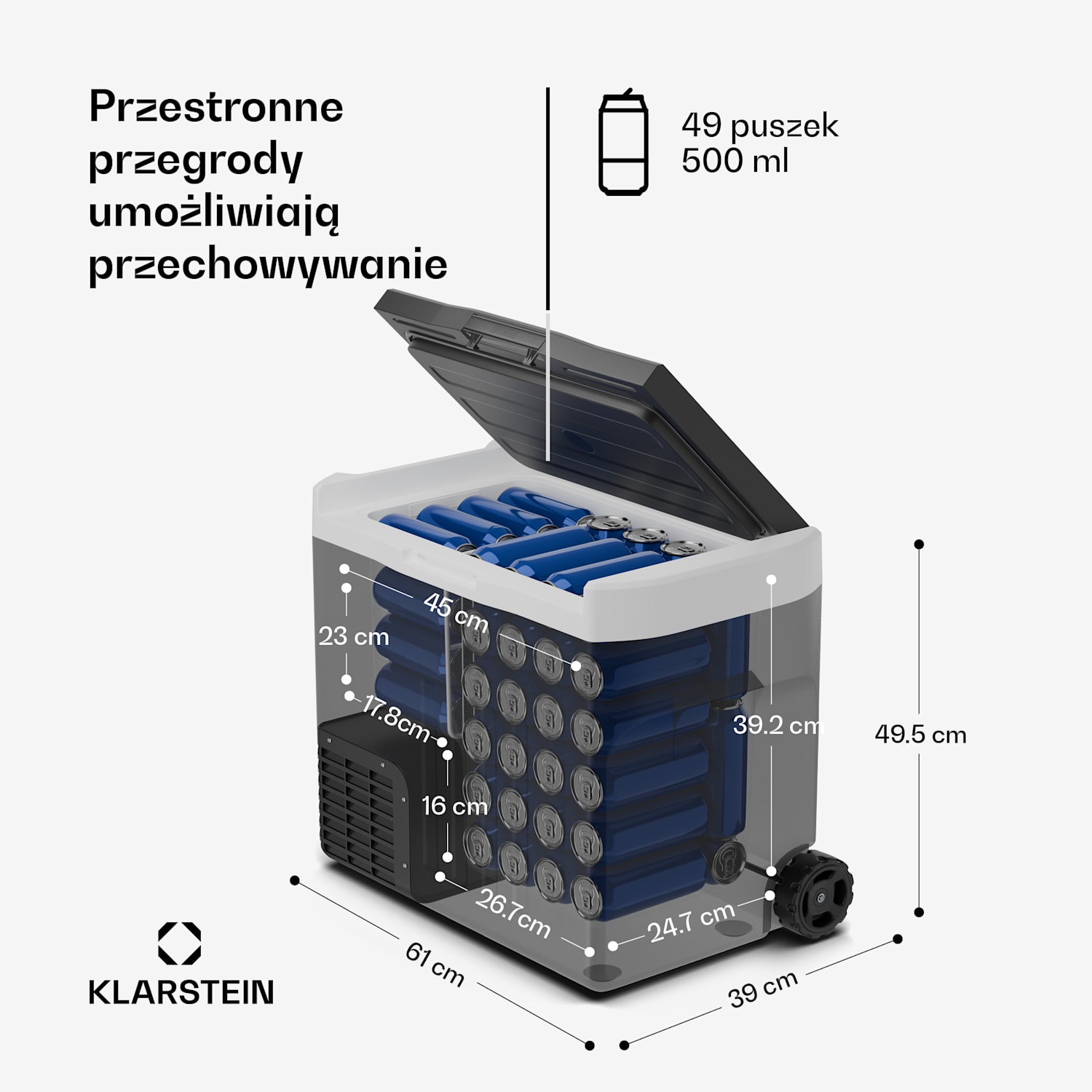 PolarForce 40L kompresorowa lodówka turystyczna, panel sterowania LCD, oświetlenie, off-road, ochrona akumulatora, 12 V/230 V 40 Ltr | Czarny