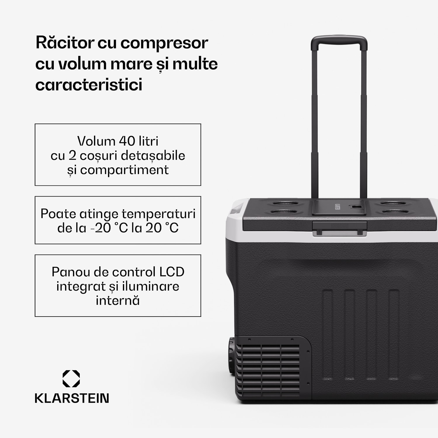 Răcitor cu compresor PolarForce 30L| Panou LCD, iluminat, off-road, protecție baterie, 12V/230V 40 Ltr | Negru