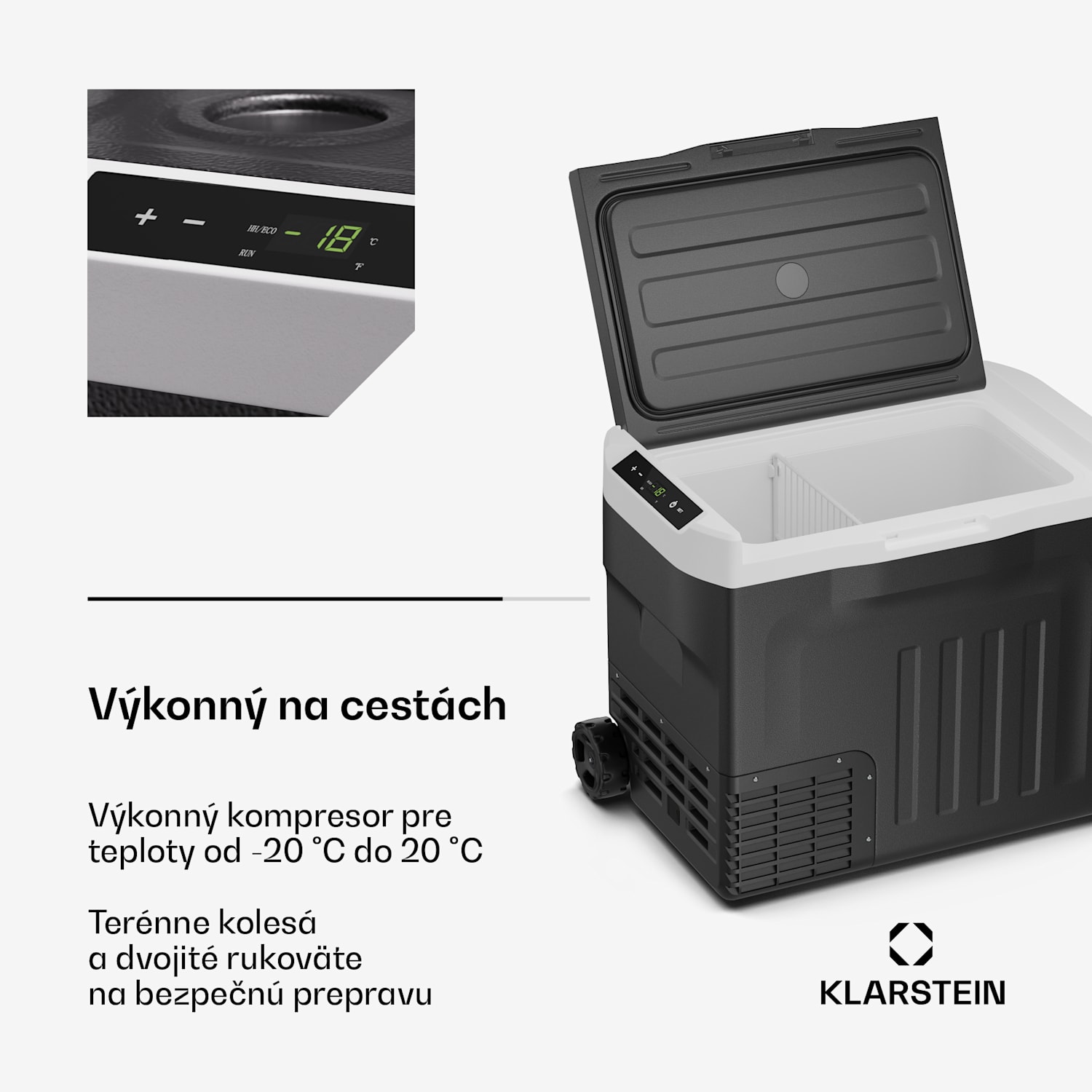 PolarForce 40L kompresorový chladiaci box| LCD panel, osvetlenie, off-road, ochrana batérie, 12V/230V 40 litrov | Čierna