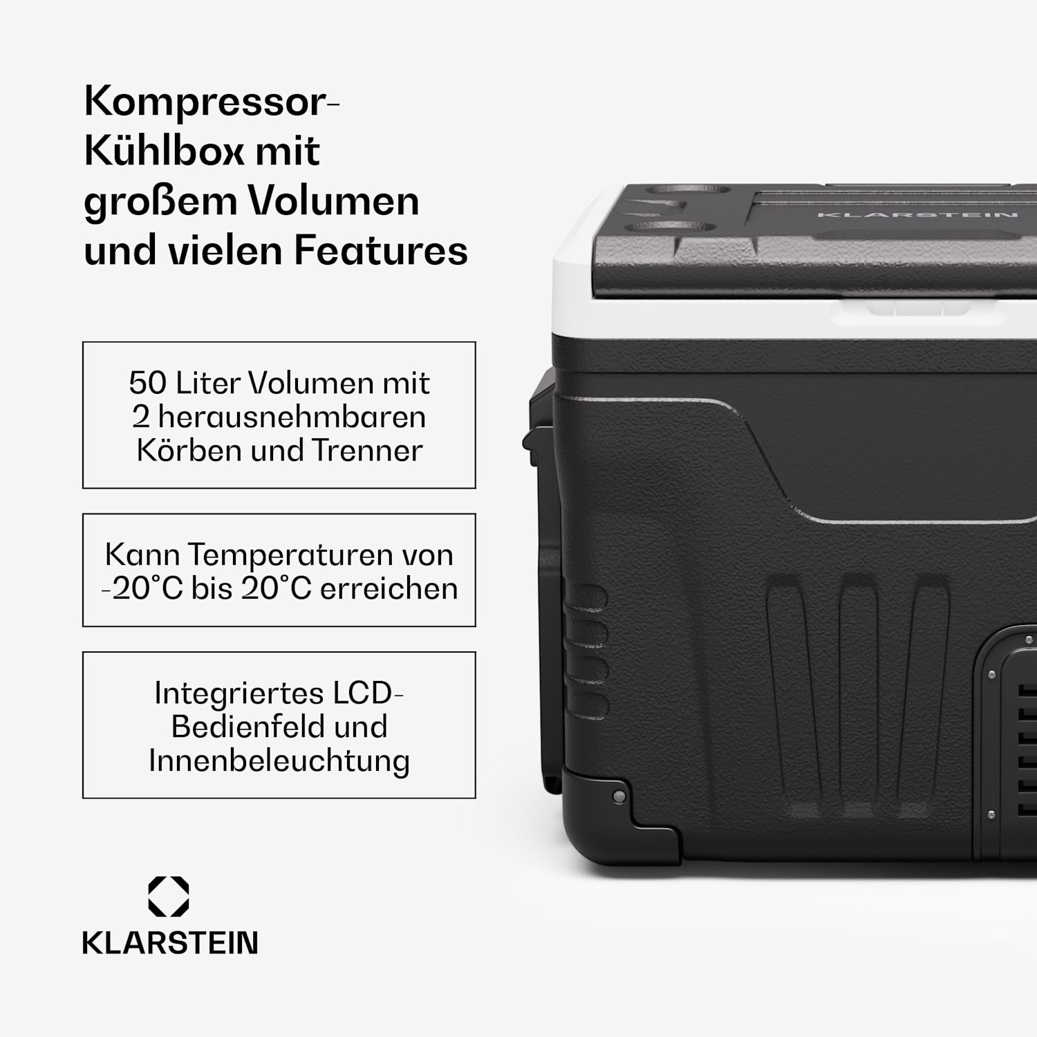 PolarForce 50 L Glacière à compresseur | panneau LCD | éclairage | tout-terrain | protection de la batterie | 12 V/230 V 50 L | Noir