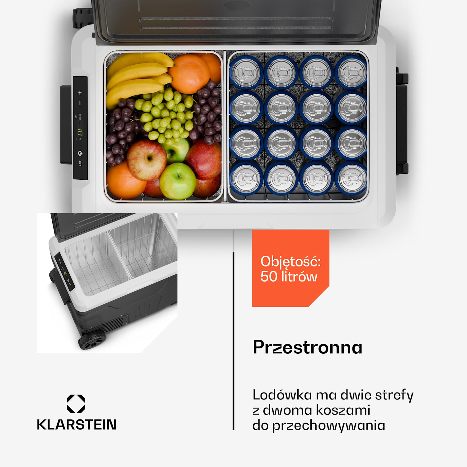 PolarForce 50L kompresorowa lodówka turystyczna, panel sterowania LCD, oświetlenie, off-road, ochrona akumulatora, 12 V/230 V 50 litrów | Czarny