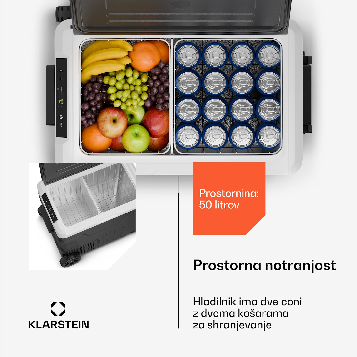 PolarForce 50L kompresorski prenosni hladilnik, LCD-plošča, osvetlitev, off-road, zaščita akumulatorja, 12V/230V 