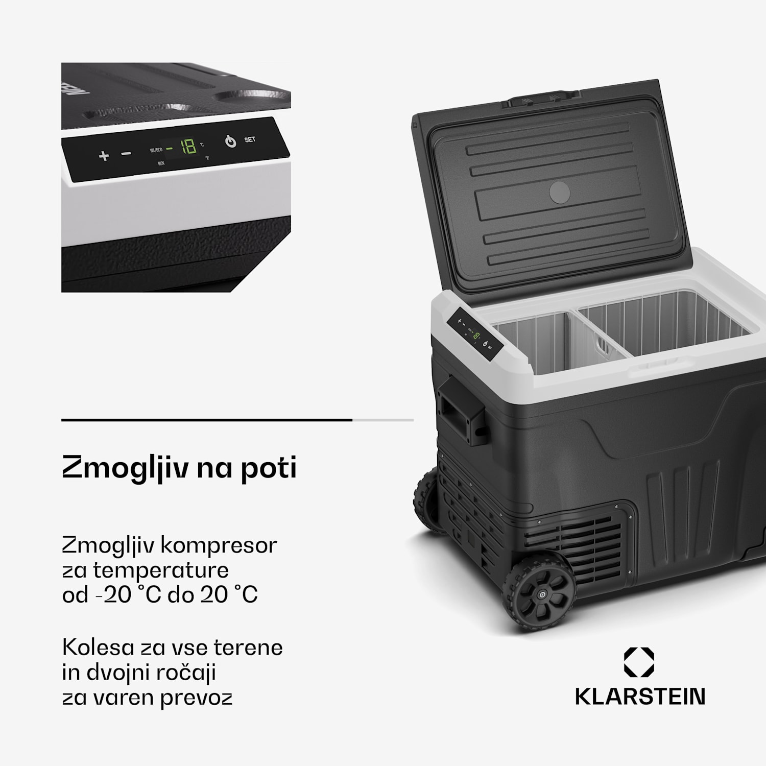 PolarForce 50L kompresorski prenosni hladilnik, LCD-plošča, osvetlitev, off-road, zaščita akumulatorja, 12V/230V 