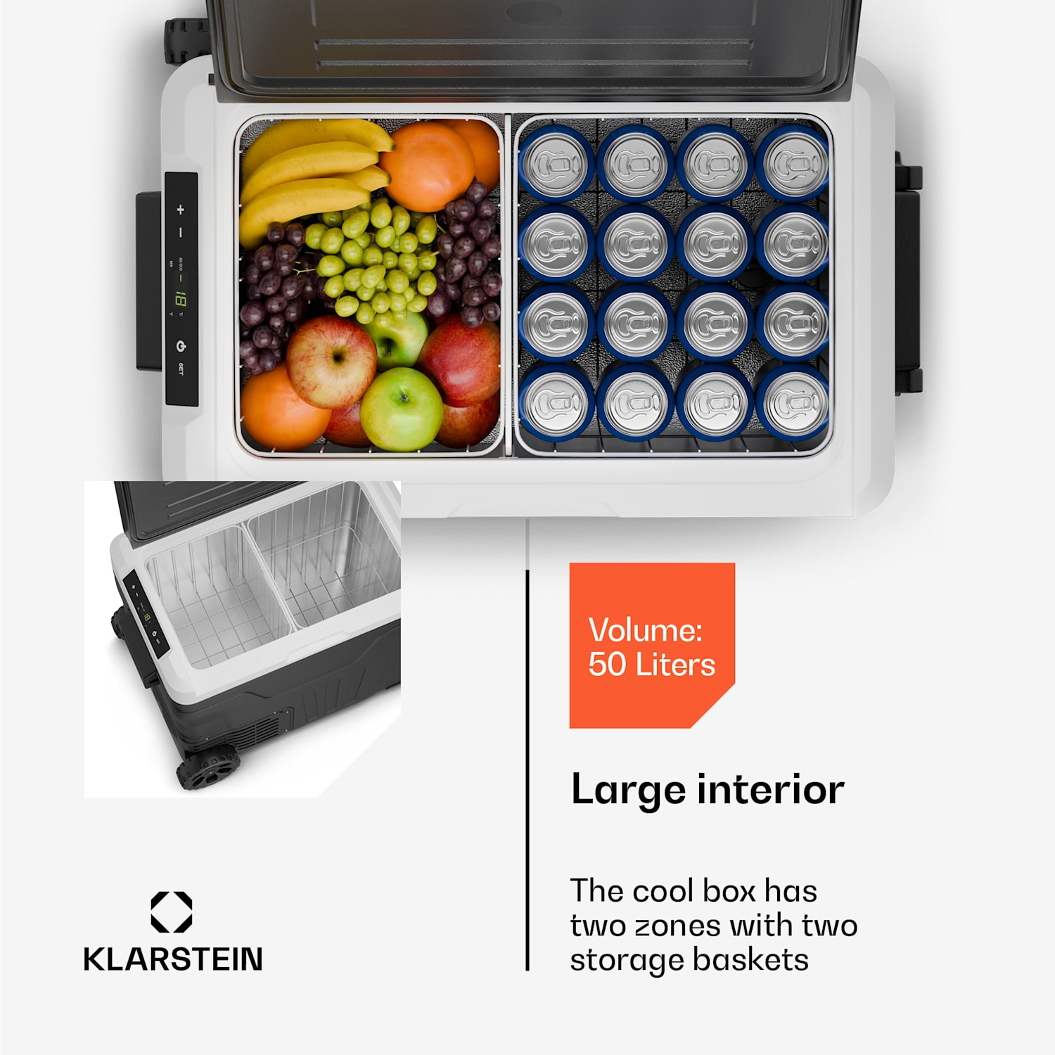 PolarForce 50L -kompressorikylmälaatikko | LCD-paneeli | valaistus | off road | akun suojaus | 12 V/230 V 50 l | Musta