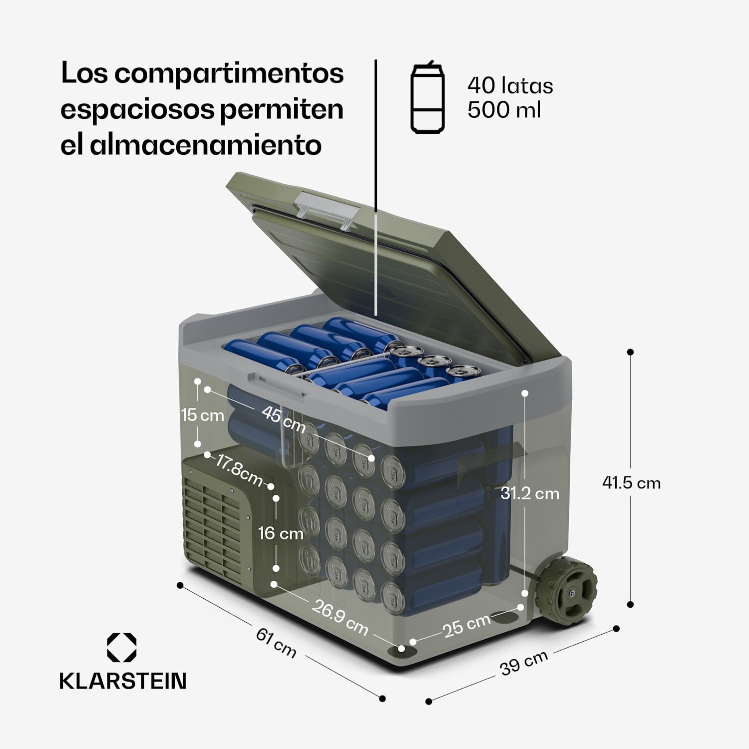 Nevera de compresor PolarForce 30L | Panel LCD | Iluminación | Todoterreno | Protección de batería | 12V/230V 30 L | Verde
