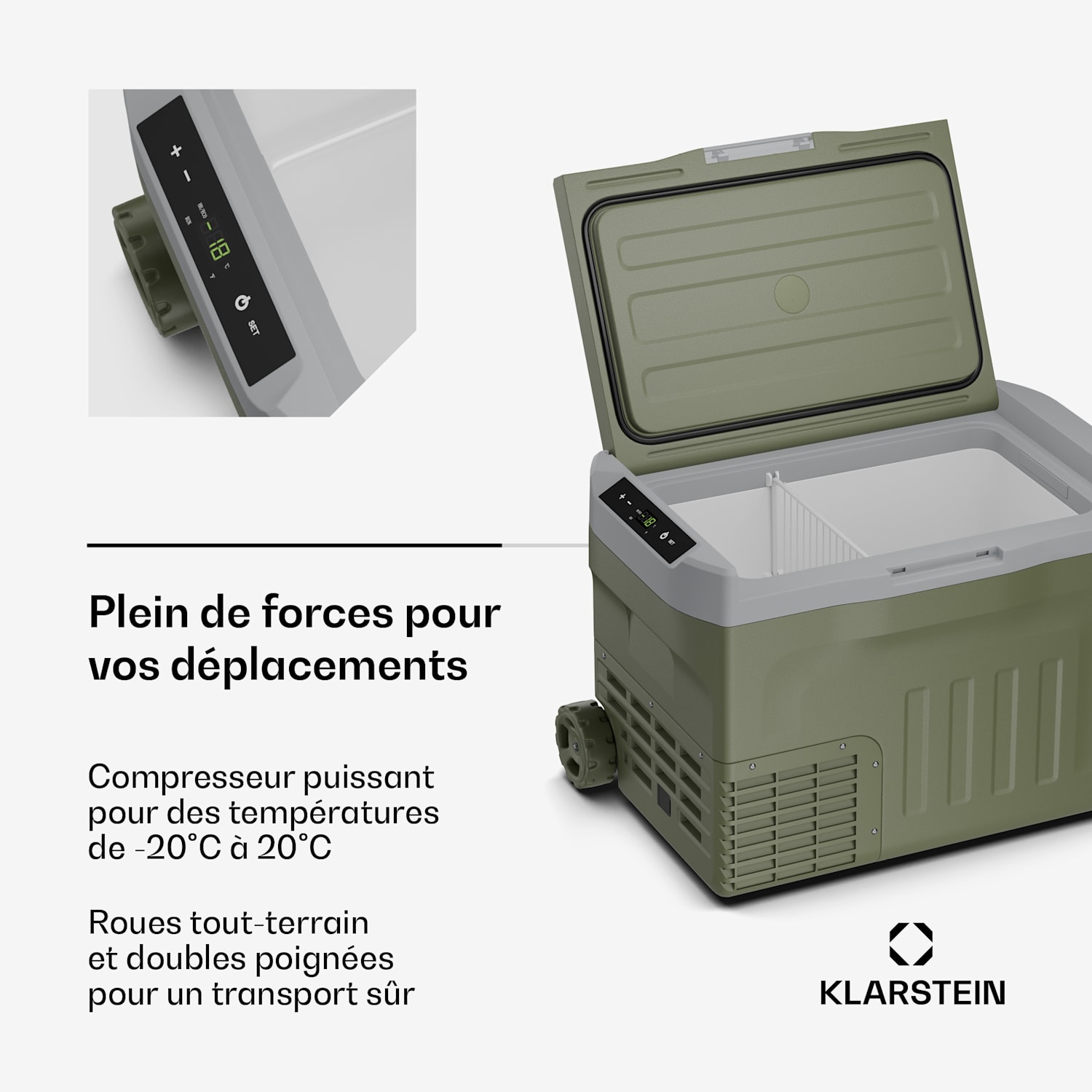 PolarForce 30 L Glacière à compresseur | panneau LCD | éclairage | tout-terrain | protection de la batterie | 12V/230V 30 L | Vert