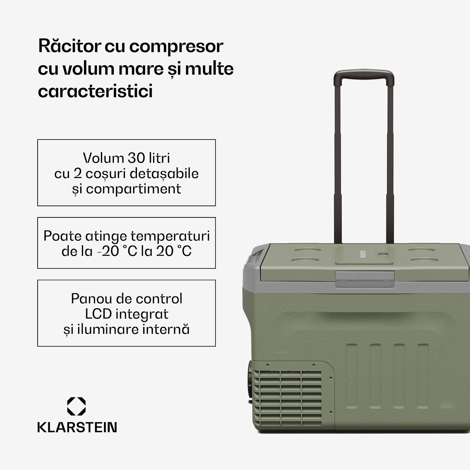 Răcitor cu compresor PolarForce 30L| Panou LCD, iluminat, off-road, protecție baterie, 12V/230V 30 litri | Verde