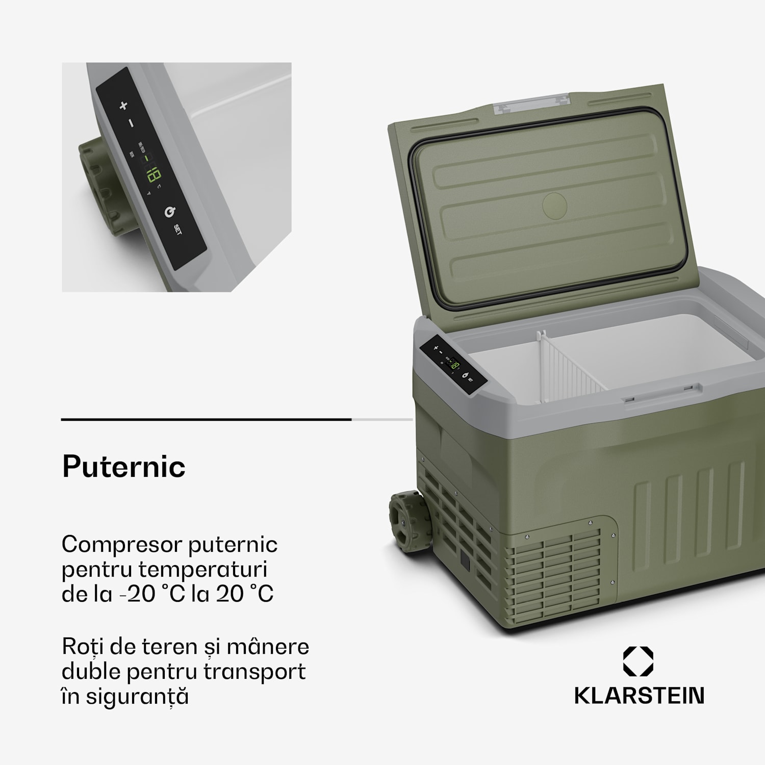 Răcitor cu compresor PolarForce 30L| Panou LCD, iluminat, off-road, protecție baterie, 12V/230V 30 litri | Verde
