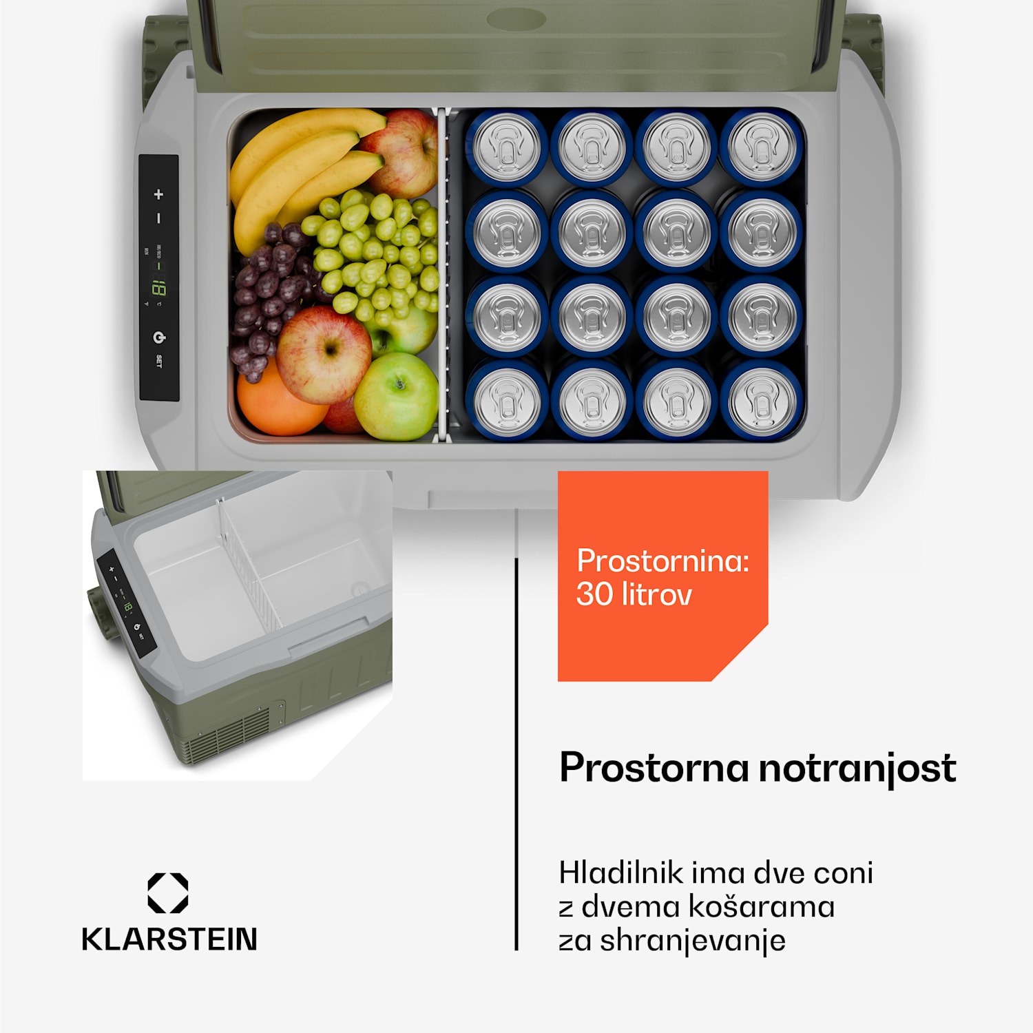 PolarForce 30L kompresorski prenosni hladilnik, LCD-plošča, osvetlitev, off-road, zaščita akumulatorja, 12V/230V 