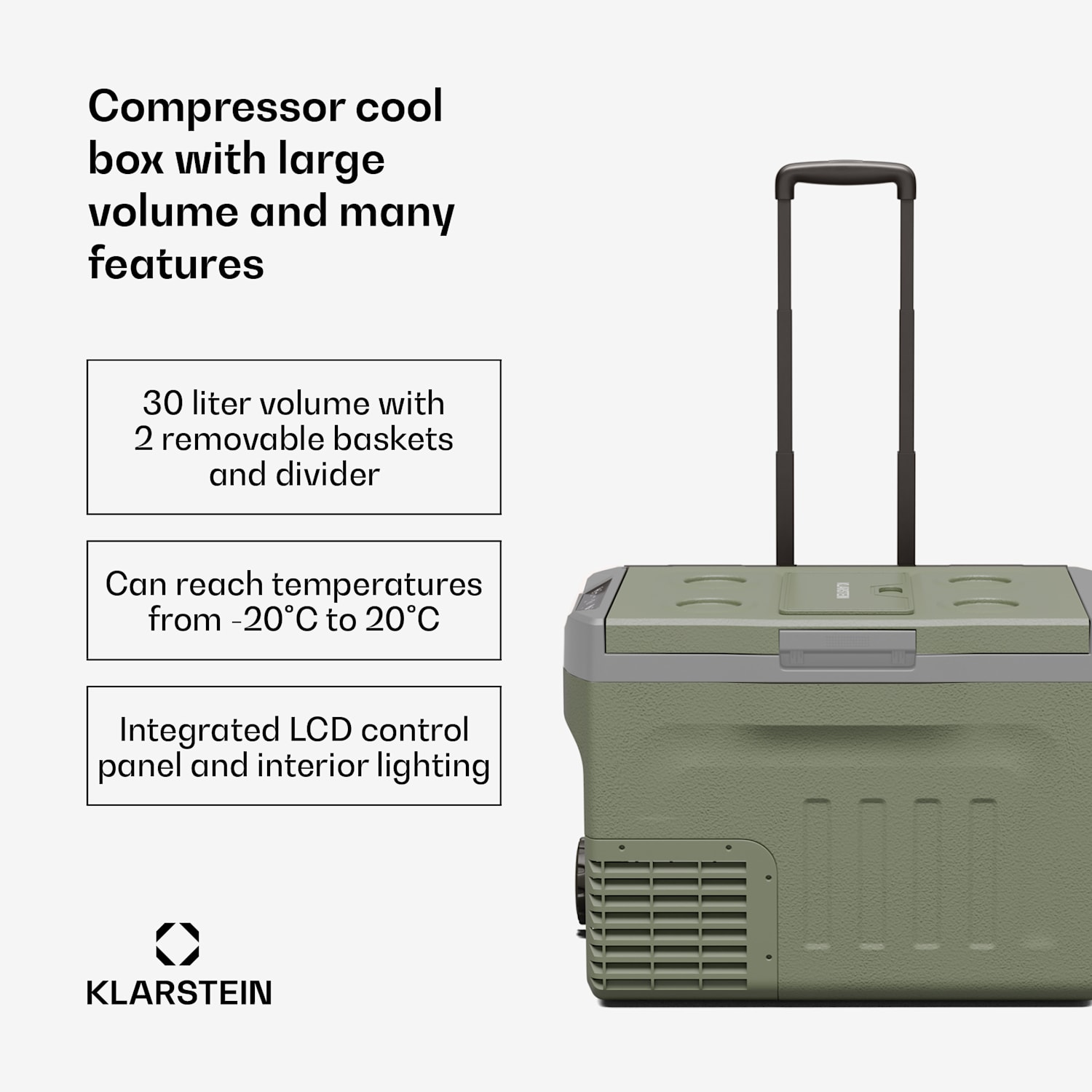 PolarForce 30L compressor koelbox | LC display | verlichting | off-road | batterijbeveiliging | 12V/230V 30 ltr | Groen