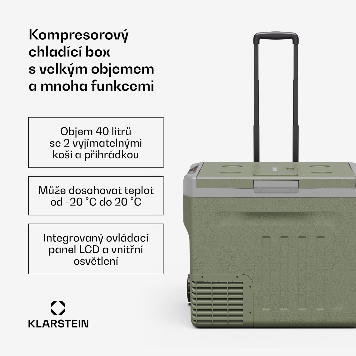 PolarForce 40L kompresorový chladící box| LCD panel, osvětlení, off-road, ochrana baterie, 12V/230V 40 litrů | Zelená