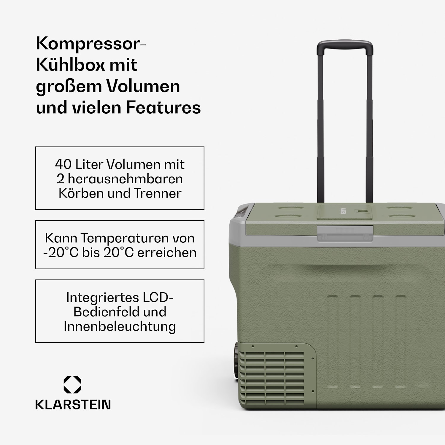 PolarForce 40 L Glacière à compresseur | panneau LCD | éclairage | tout-terrain | protection de la batterie | 12 V/230 V 40 L | Vert