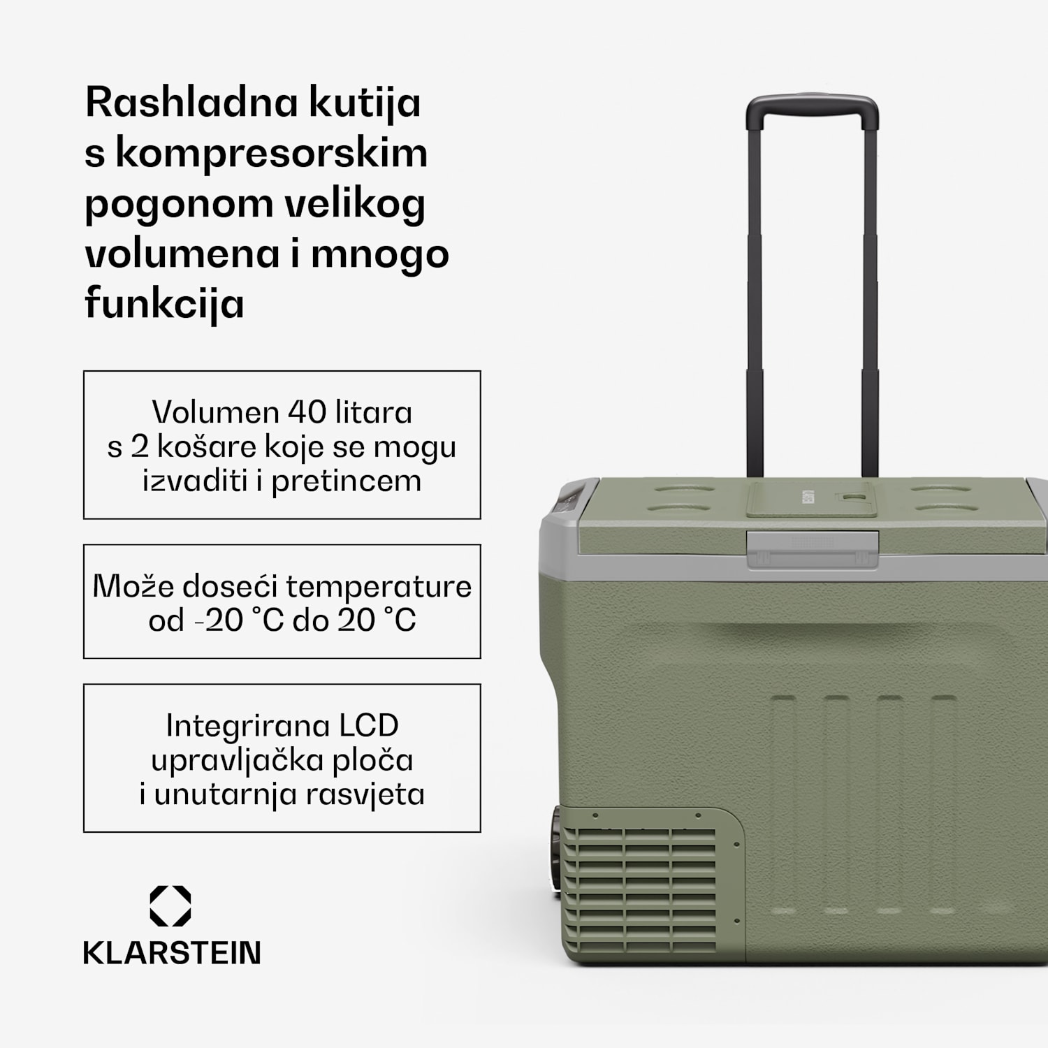 PolarForce 40L kompresorska rashladna kutija, LCD panel, osvjetljenje, off-road, zaštita baterije, 12V/230V 40 Ltr | Zelena