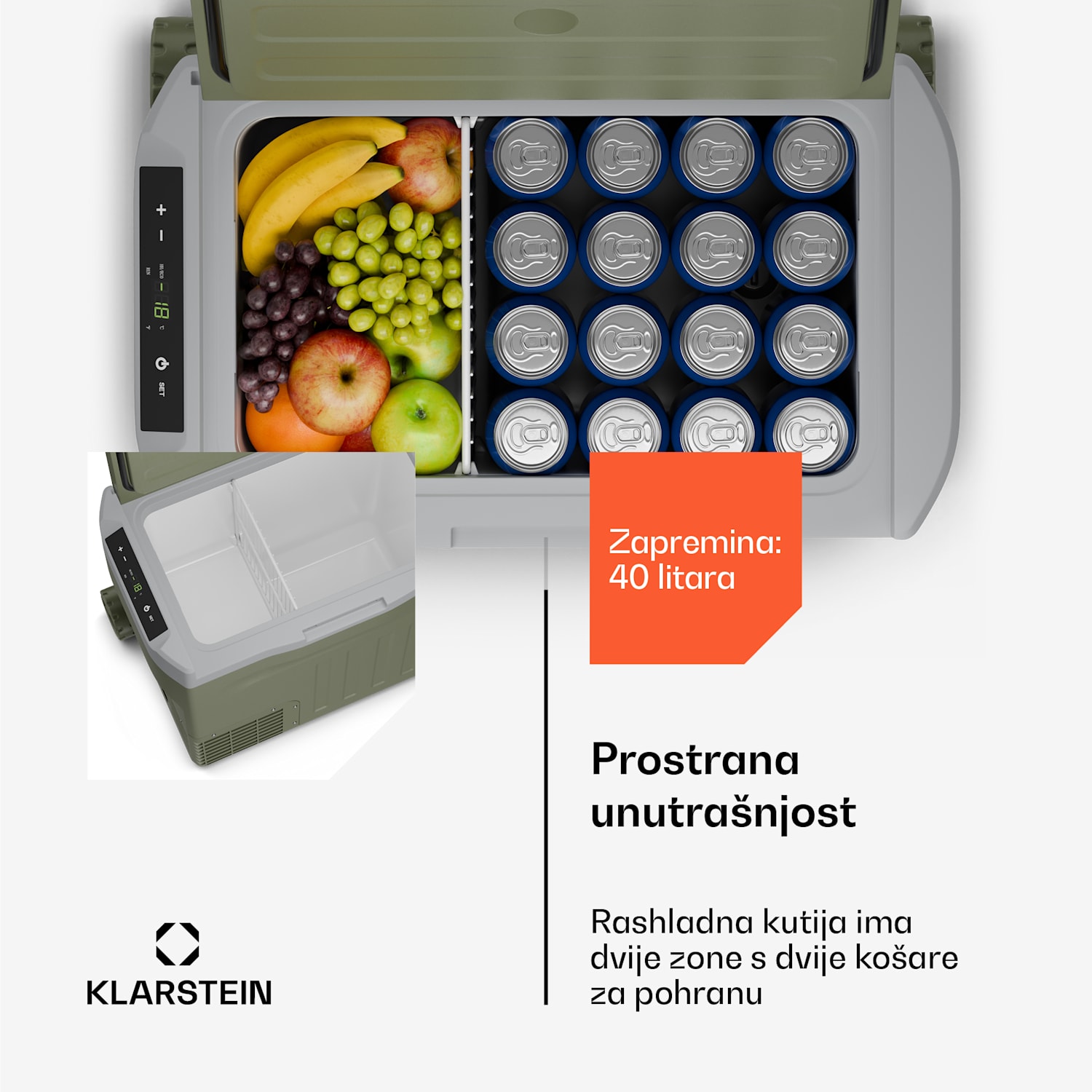 PolarForce 40L kompresorska rashladna kutija, LCD panel, osvjetljenje, off-road, zaštita baterije, 12V/230V 40 Ltr | Zelena