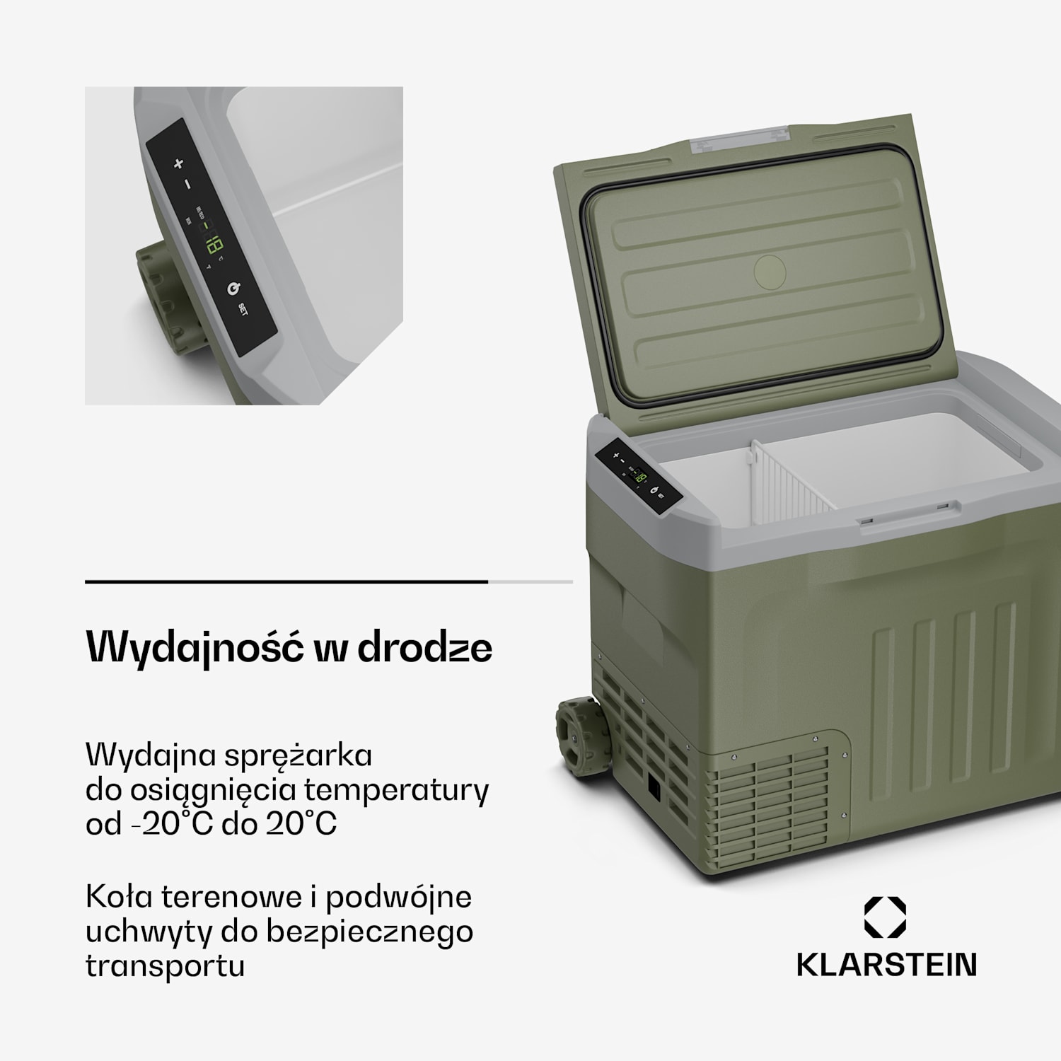 PolarForce 40L kompresorowa lodówka turystyczna, panel sterowania LCD, oświetlenie, off-road, ochrona akumulatora, 12 V/230 V 40 Ltr | Zielony