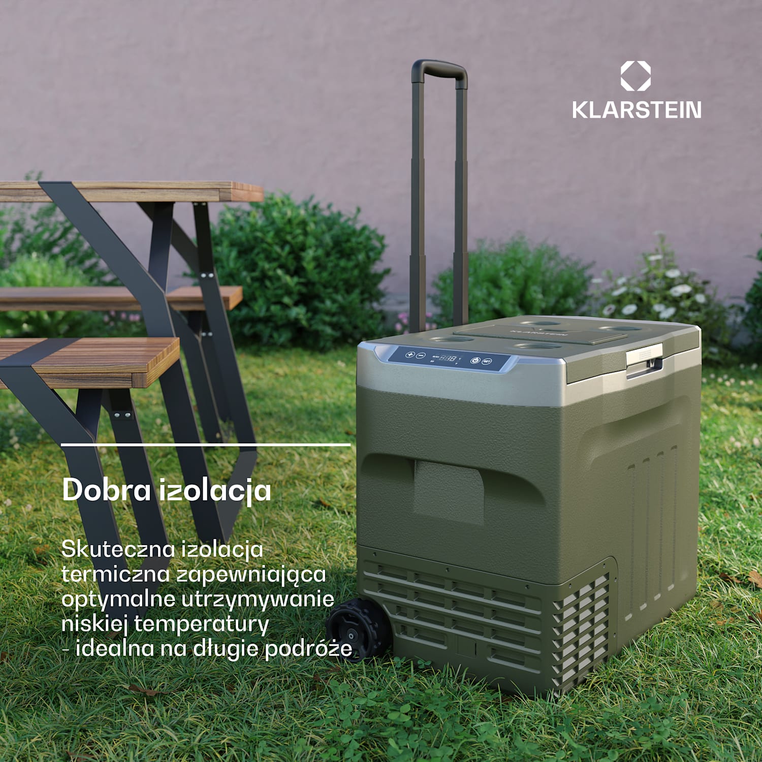 PolarForce 40L kompresorowa lodówka turystyczna, panel sterowania LCD, oświetlenie, off-road, ochrona akumulatora, 12 V/230 V 40 Ltr | Zielony