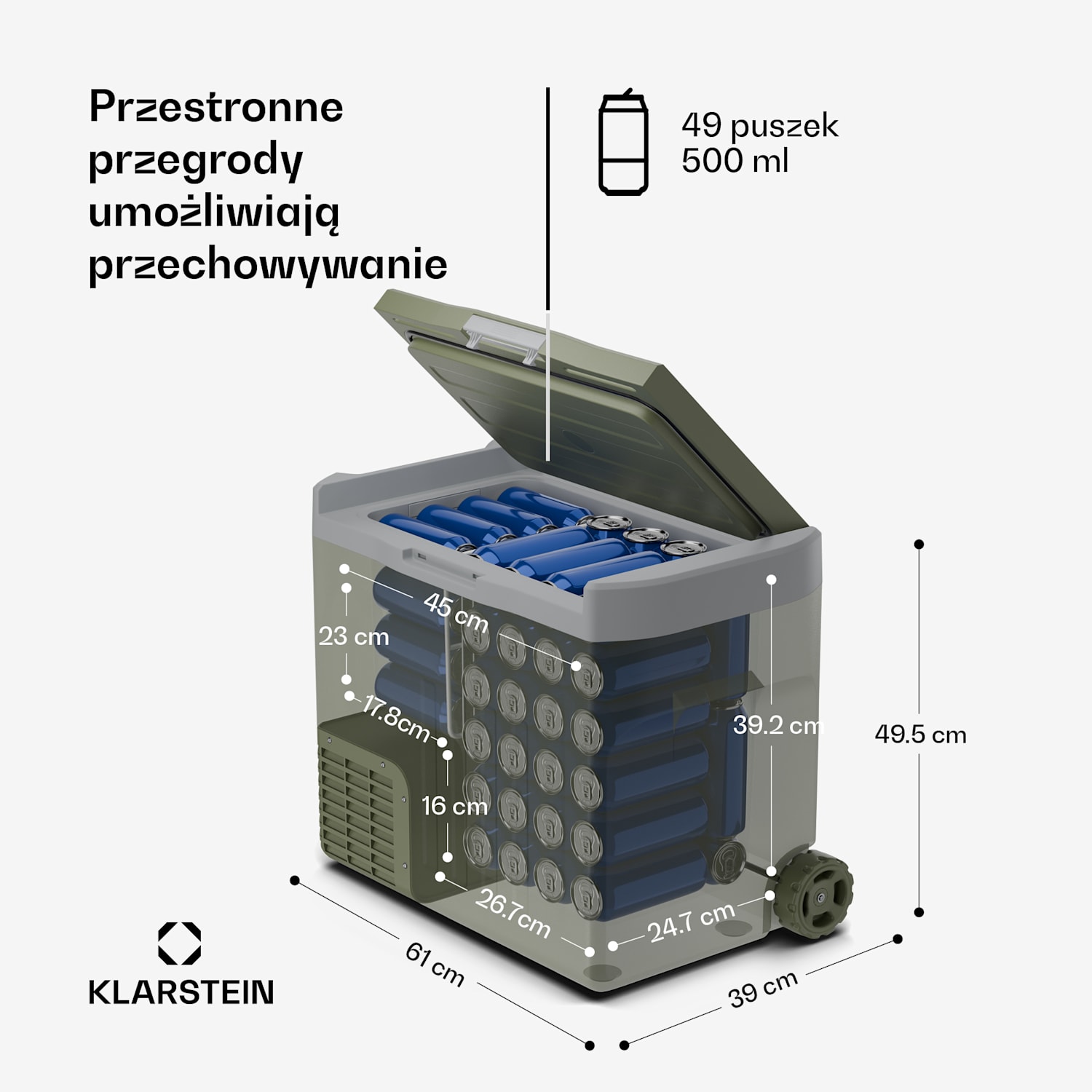 PolarForce 40L kompresorowa lodówka turystyczna, panel sterowania LCD, oświetlenie, off-road, ochrona akumulatora, 12 V/230 V 40 Ltr | Zielony