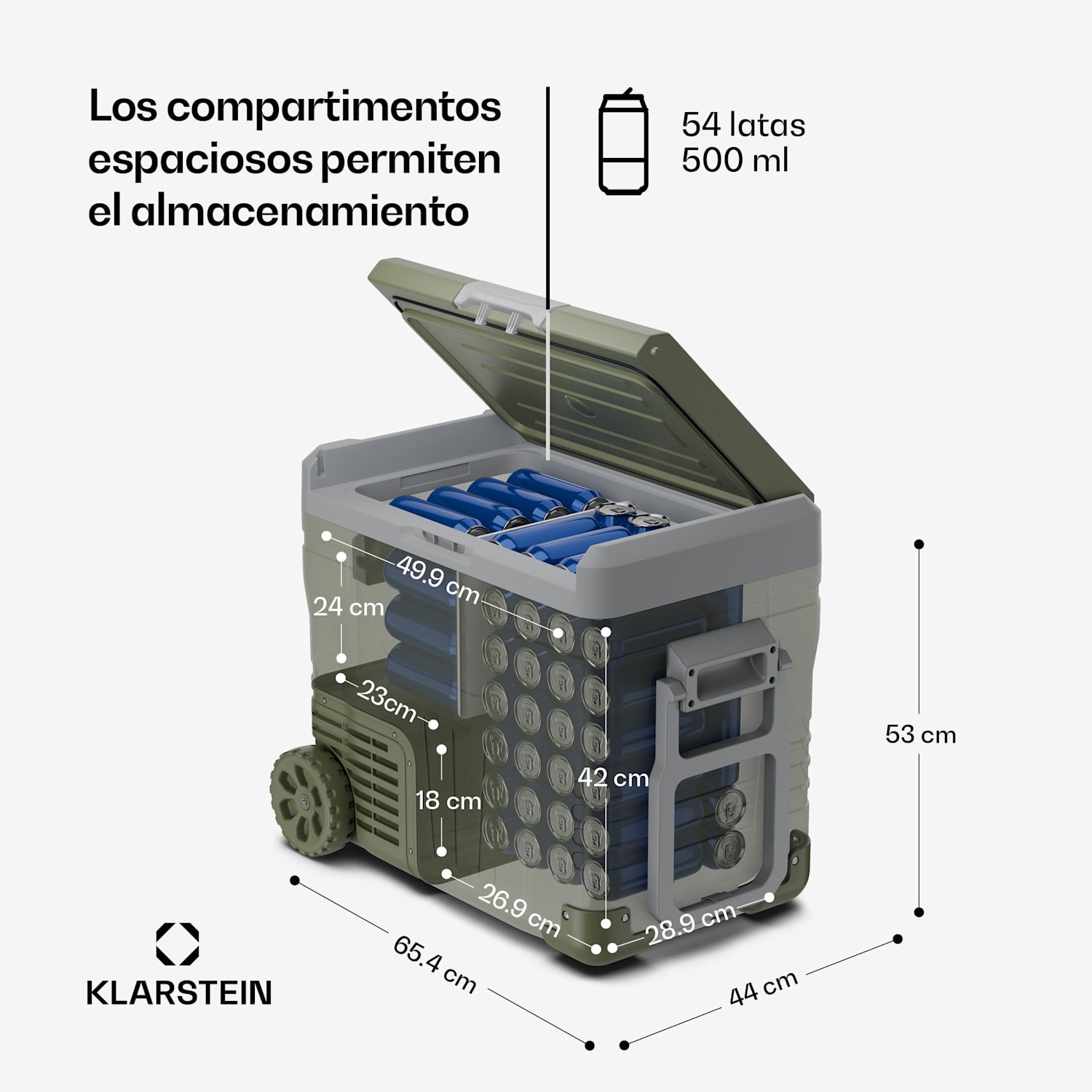 Nevera de compresor PolarForce 50L | Panel LCD | Iluminación | Todoterreno | Protección de batería | 12V/230V 50 L | Verde