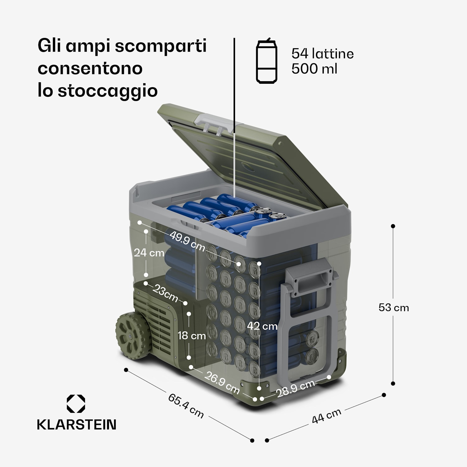 PolarForce Frigo portatile a compressore da 50 litri | Pannello LCD | Illuminazione | Fuoristrada | Protezione batteria | 12V/230V 50 Ltr | Verde