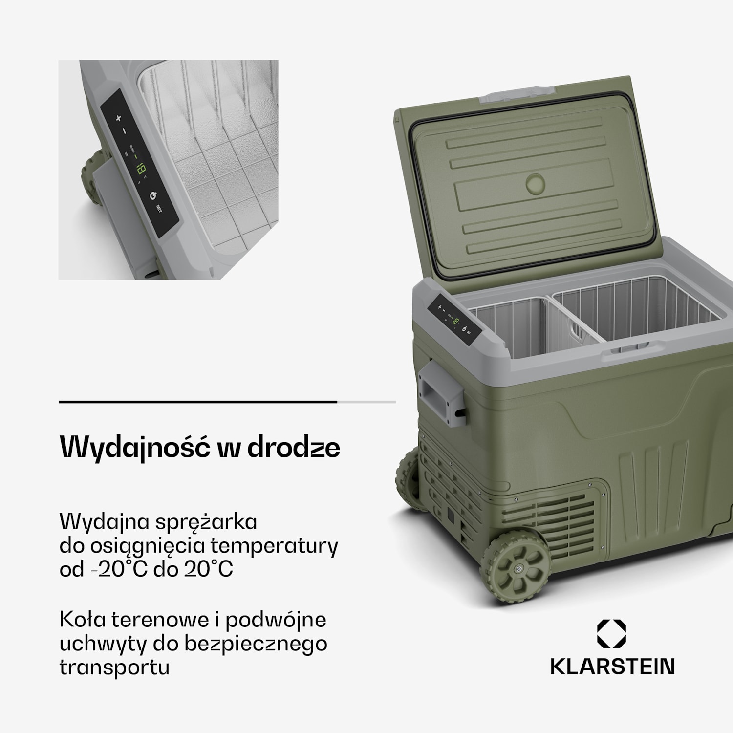 PolarForce 50L kompresorowa lodówka turystyczna, panel sterowania LCD, oświetlenie, off-road, ochrona akumulatora, 12 V/230 V 50 litrów | Zielony