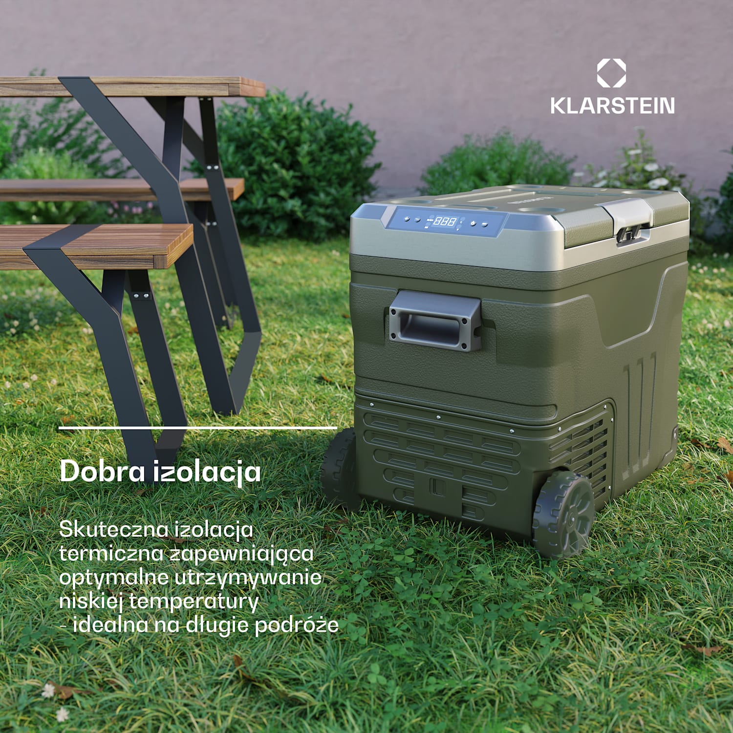 PolarForce 50L kompresorowa lodówka turystyczna, panel sterowania LCD, oświetlenie, off-road, ochrona akumulatora, 12 V/230 V 50 litrów | Zielony