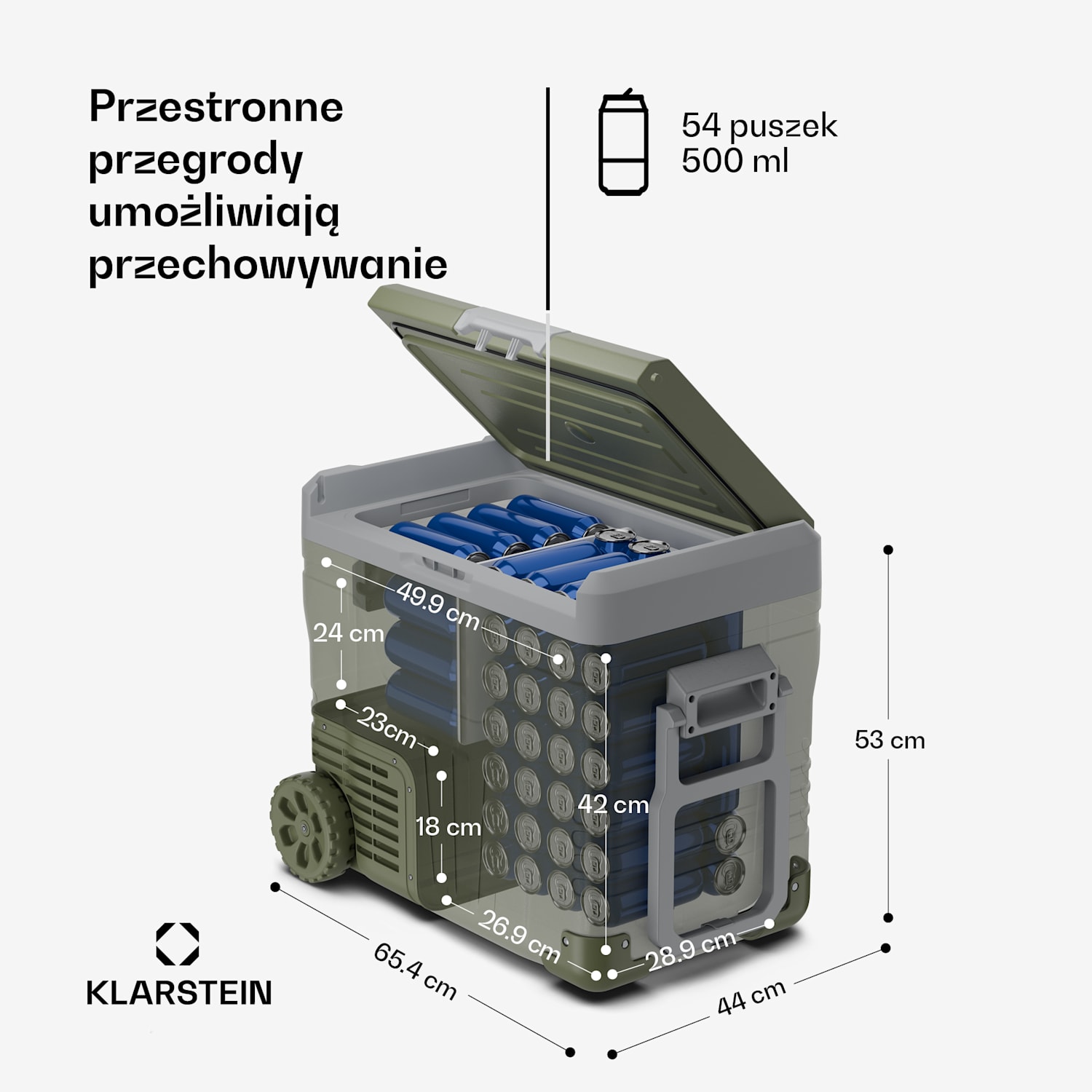 PolarForce 50L kompresorowa lodówka turystyczna, panel sterowania LCD, oświetlenie, off-road, ochrona akumulatora, 12 V/230 V 50 litrów | Zielony
