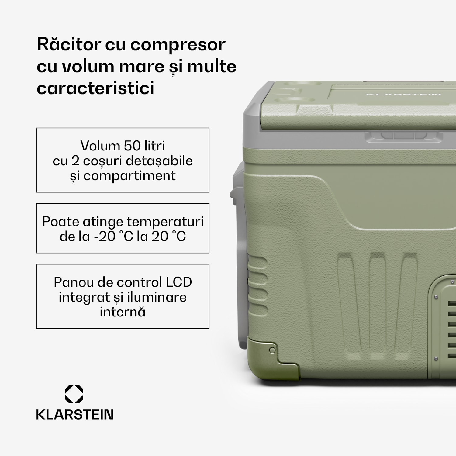 PolarForce 50L răcitor cu compresor| Panou LCD, iluminat, off-road, protecție baterie, 12V/230V 50 litri | Verde