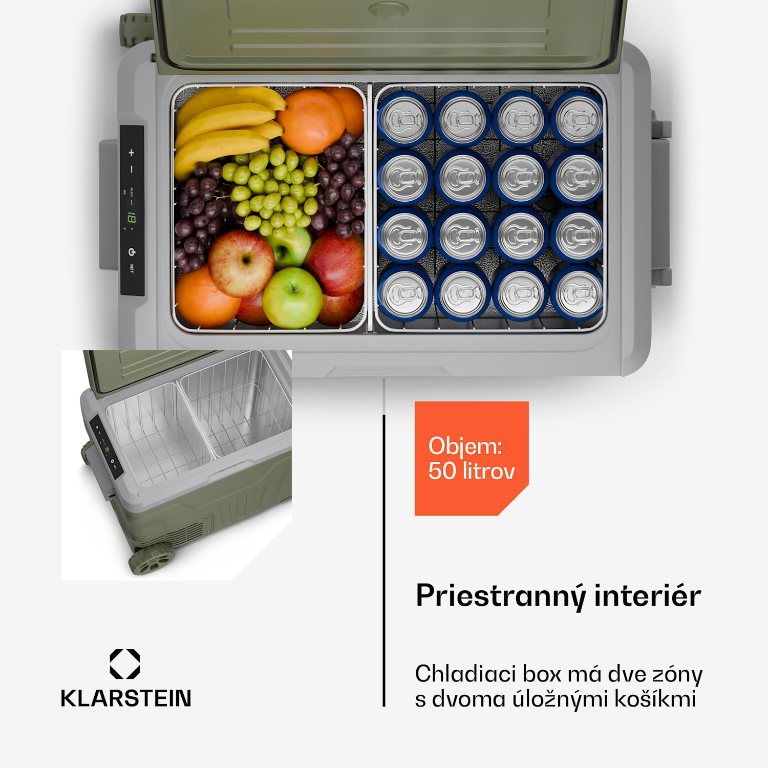 PolarForce 50L kompresorový chladiaci box| LCD panel, osvetlenie, off-road, ochrana batérie, 12V/230V 50 litrov | Zelená