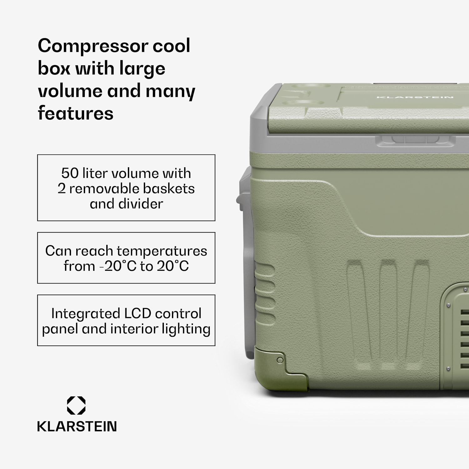 Geleira de compressor PolarForce 50L | painel LCD | iluminação | off-road | proteção da bateria | 12 V/230 V 
