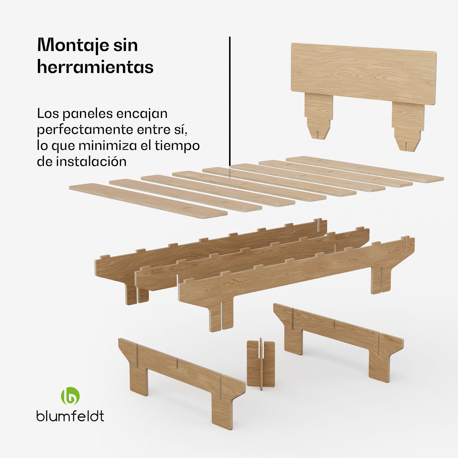 NordicAura Double Somier doble | 140 cm x 200 cm | robusto | sin herramientas | madera de eucalipto | estante 140 cm | Roble